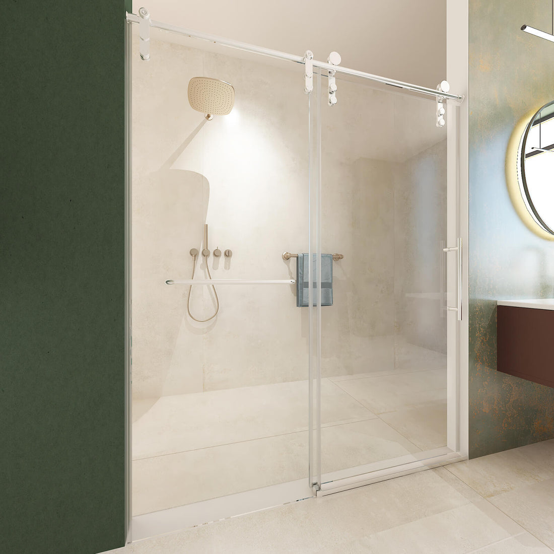 60 inch sliding shower door with brushed nickel frame