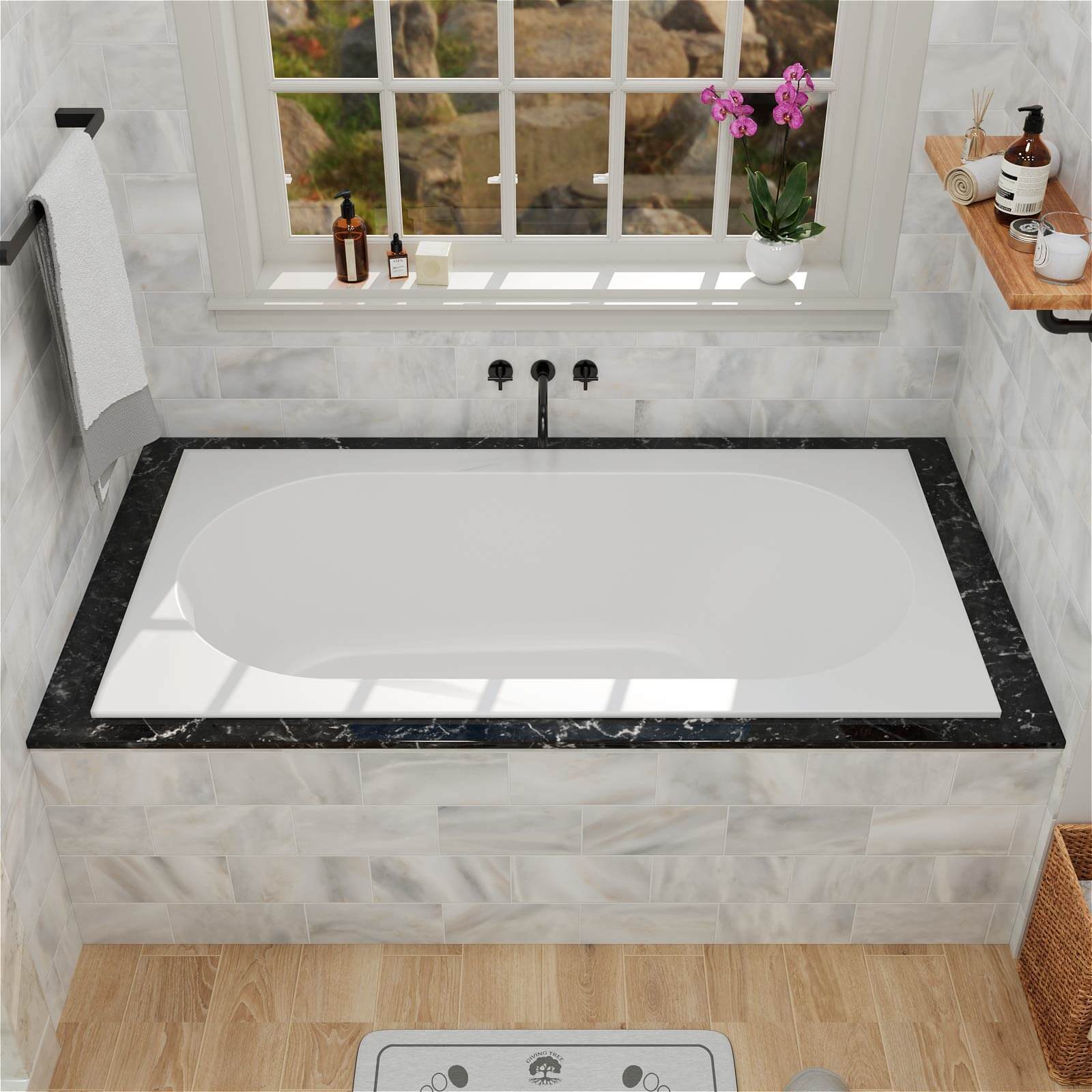 60 inch solid surface drop in soaking tub with matte finish
