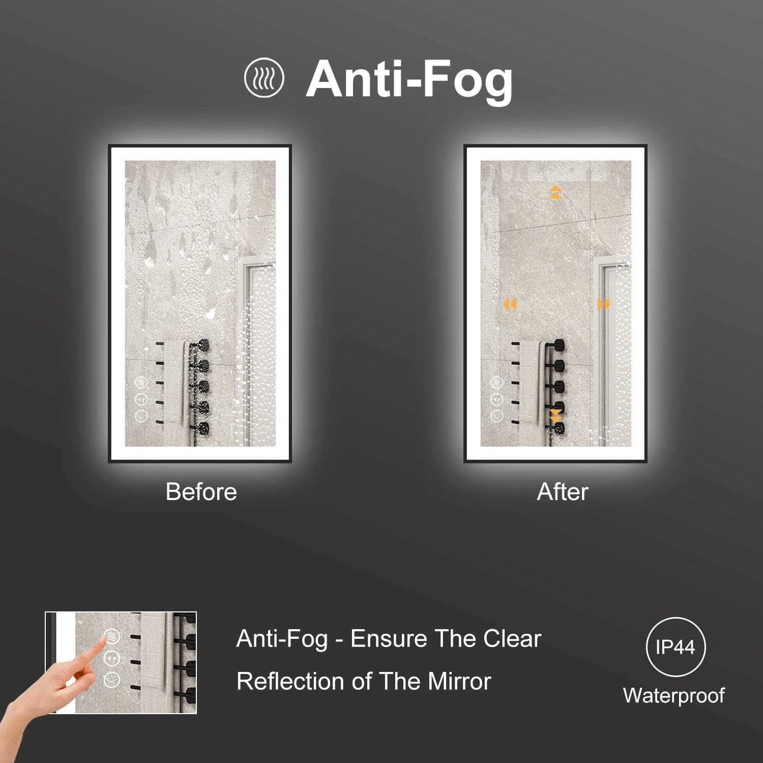 GIVING TREE 28"/32"/36"/40" LED Bathroom Mirror with Black Frame, Anti-Fog, Shatter-Proof, Memory, 3 Colors