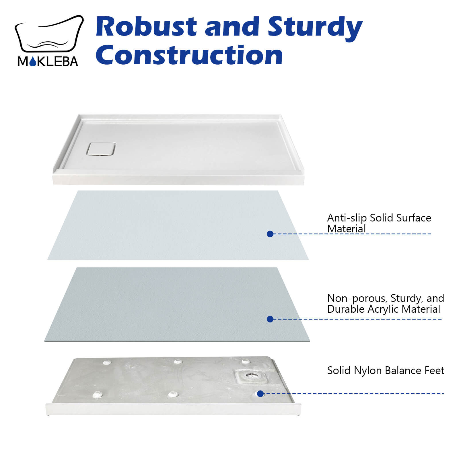 Mokleba 60" x 32" One-Piece White Shower Pan with Right Drain