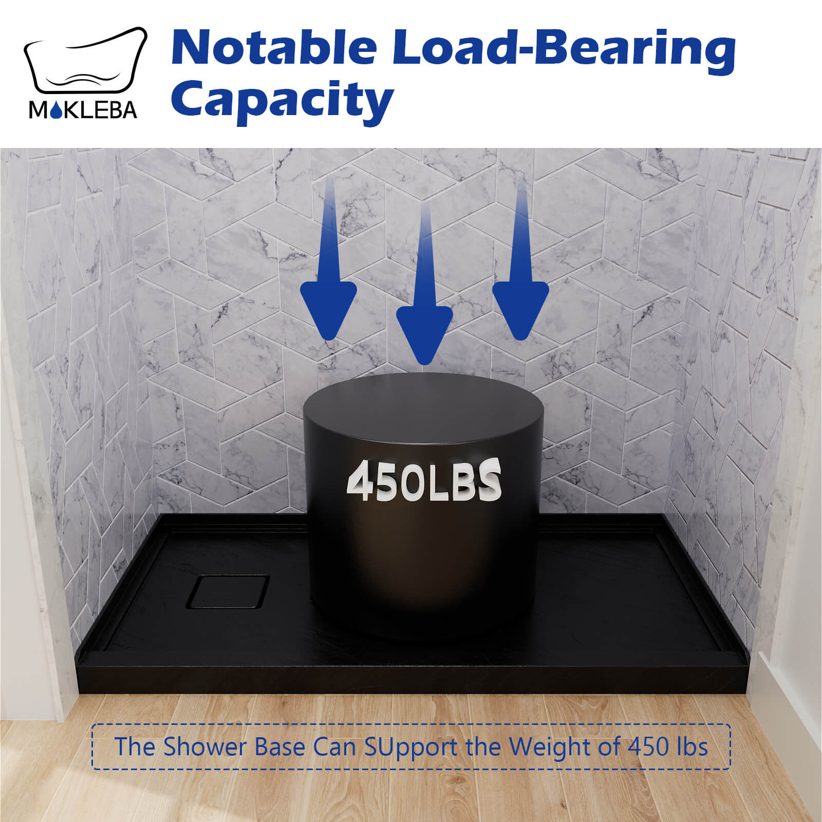 Mokleba 60" x 32" One-Piece Black Shower Pan with Left Drain