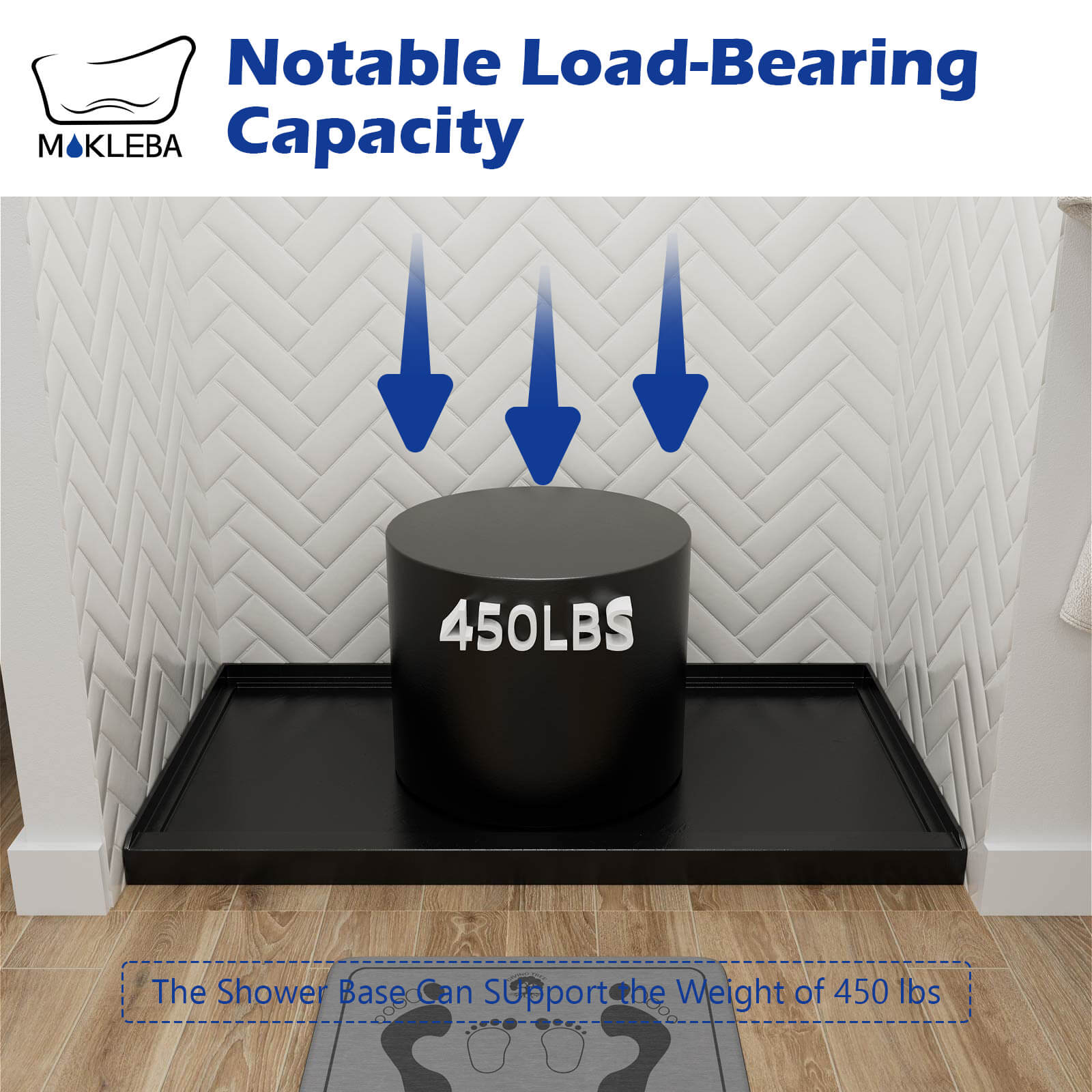 Mokleba 60" x 36" Black Single-Threshold Shower Base with Slip-Resistant Texture