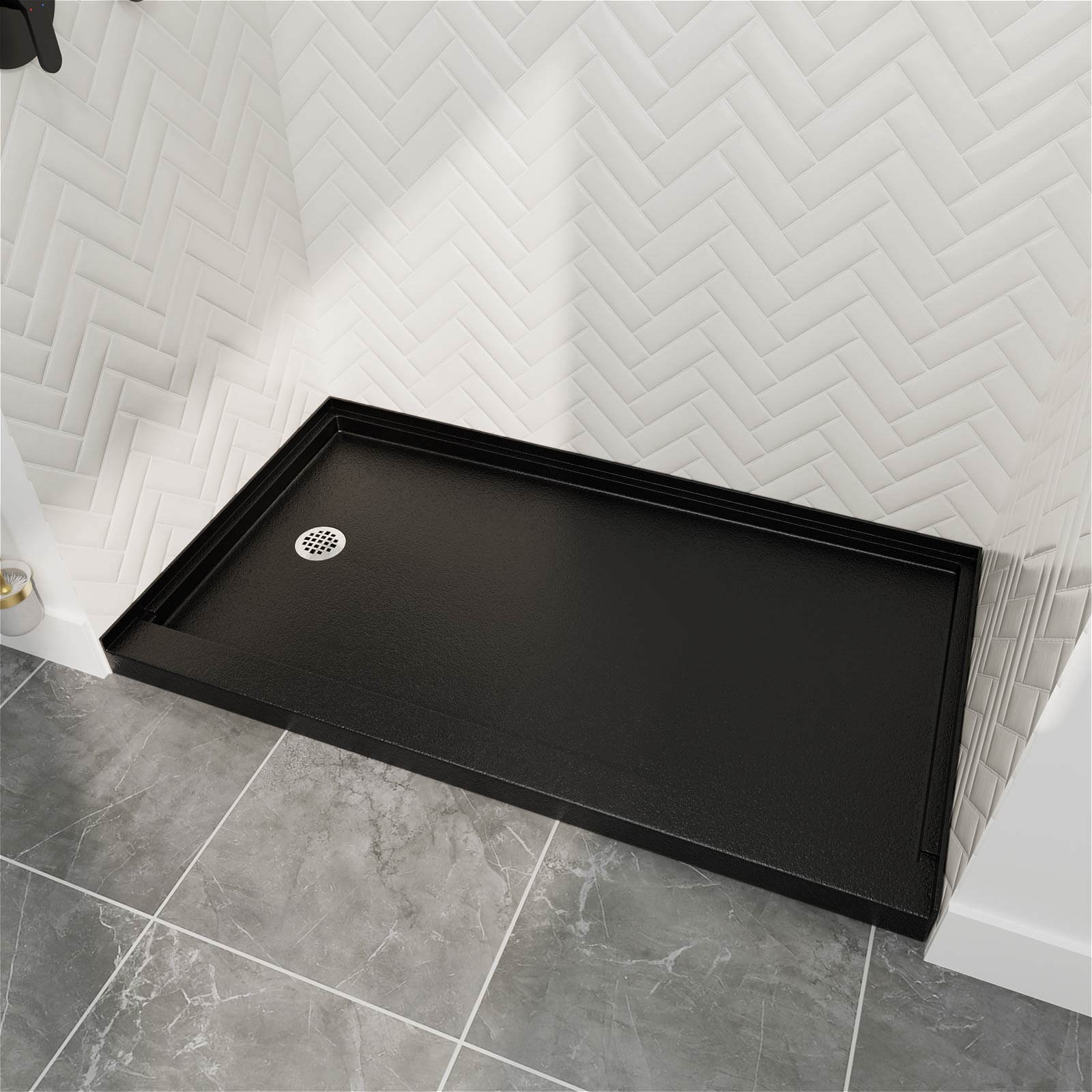 60" x 32" Single Threshold Left Drain Shower Base with Stainless Steel Drain Cover