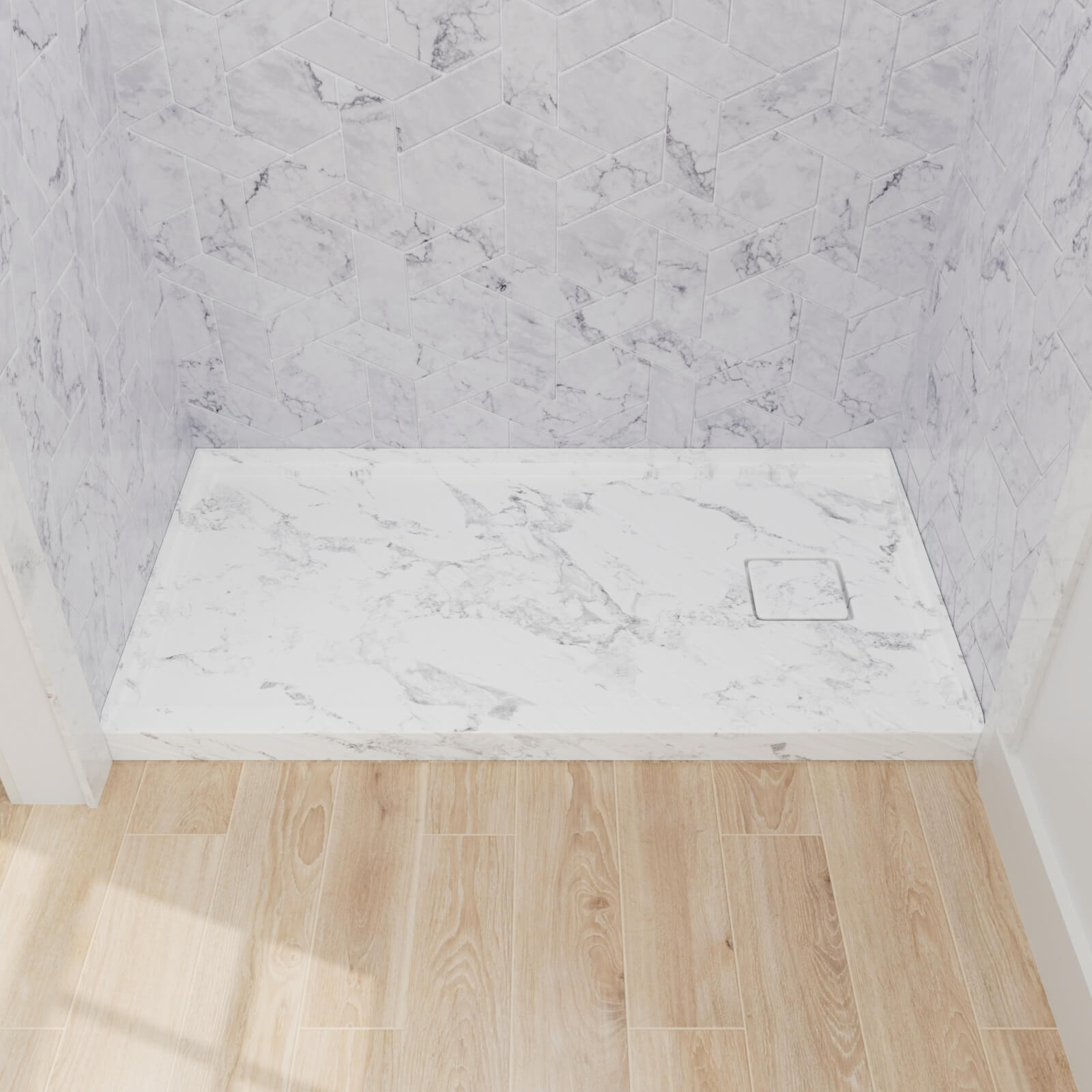 60x 32 inch Marble Pattern Right Drain Shower Pan