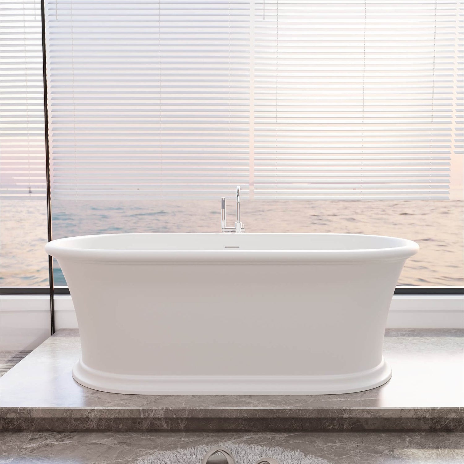 61 inch modern pedestal tub crafted from premium stone resin