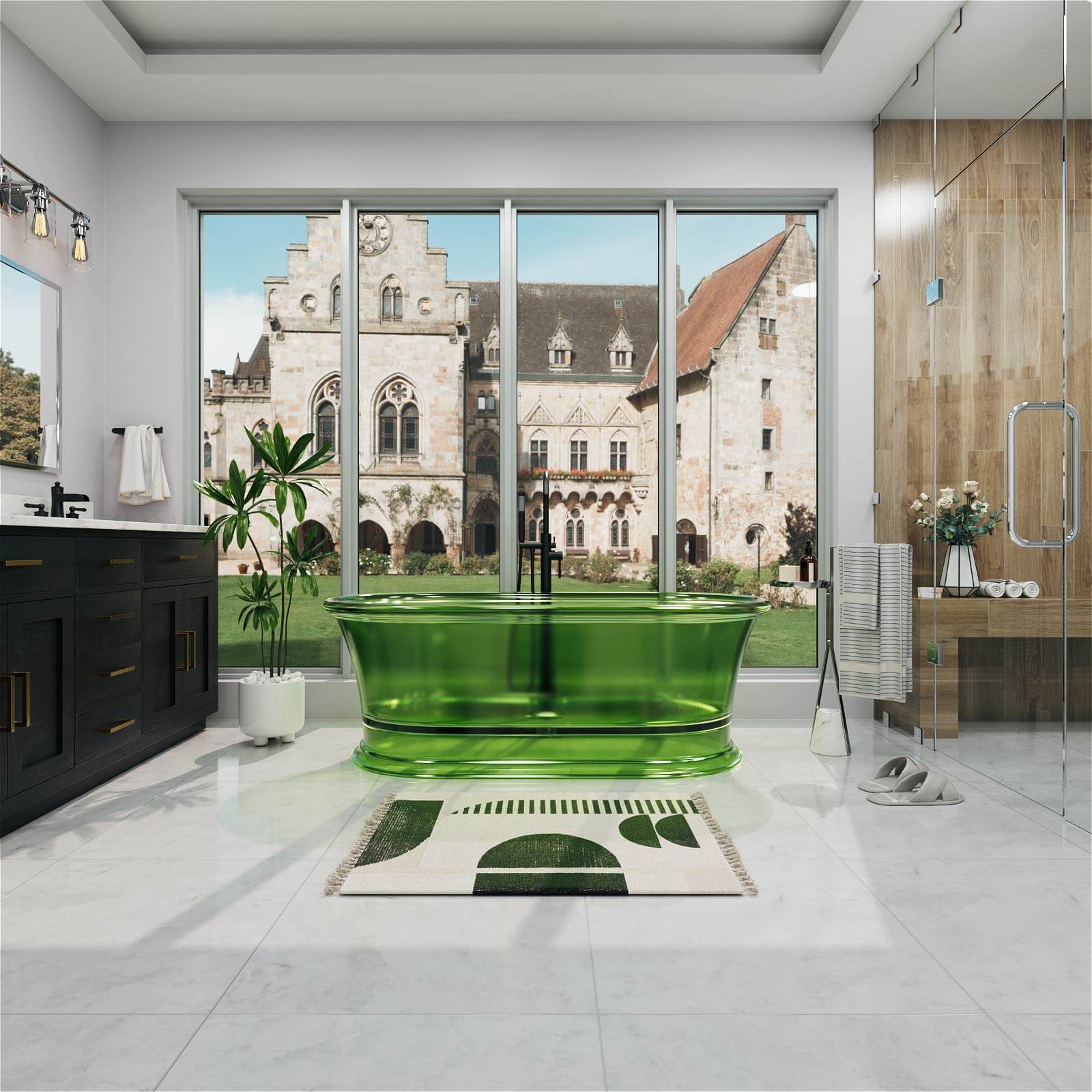 61" Transparent Resin Deep Soaking Bathtub - Customizable Colors