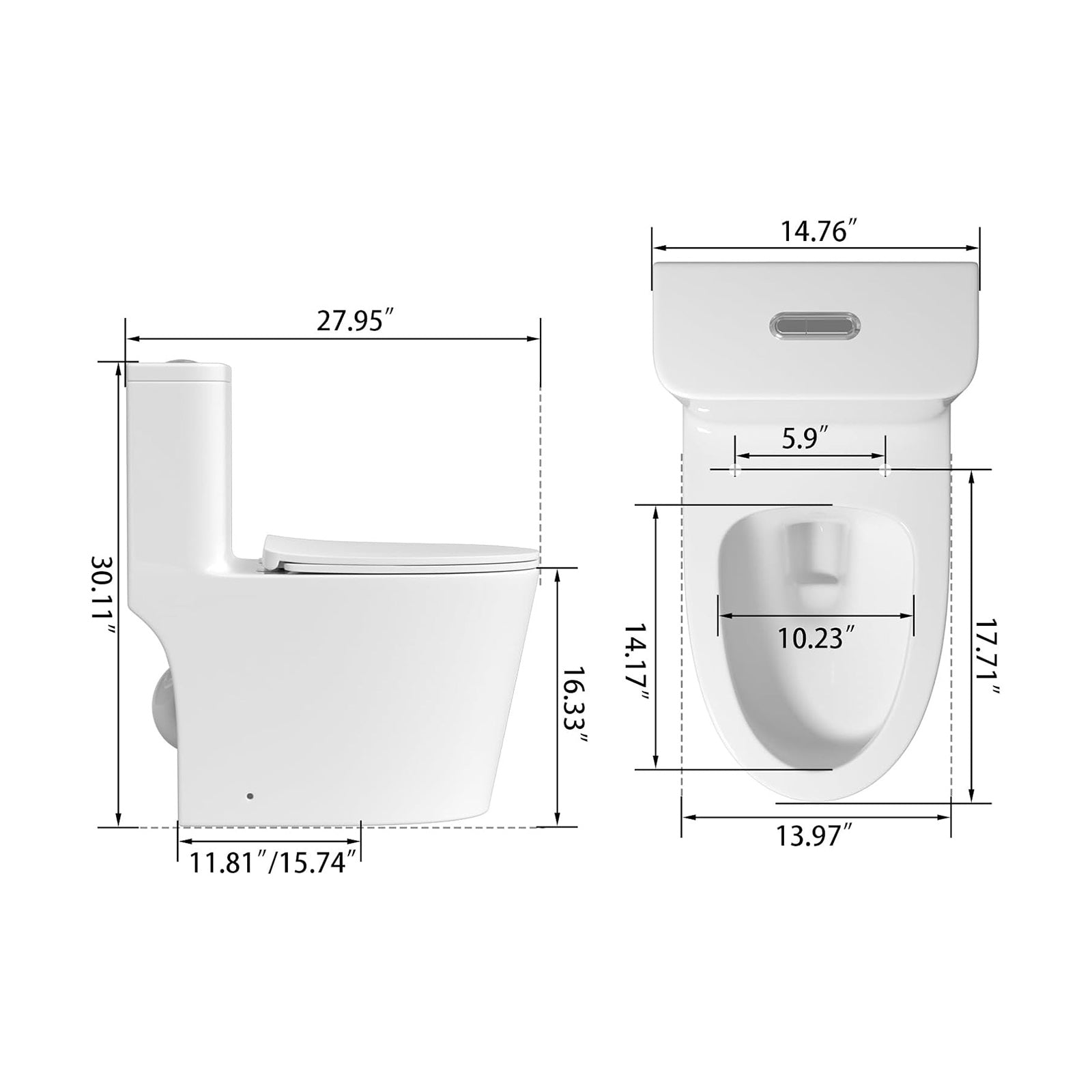 ADA Height One-Piece Toilet 1.1GPF/1.6 GPF Siphon Jet Dual Flushing with Toilet Seat