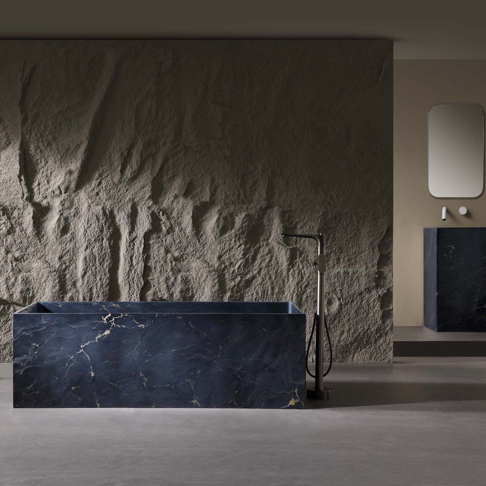63 in Deep Blue Marble Pattern Freestanding Tub