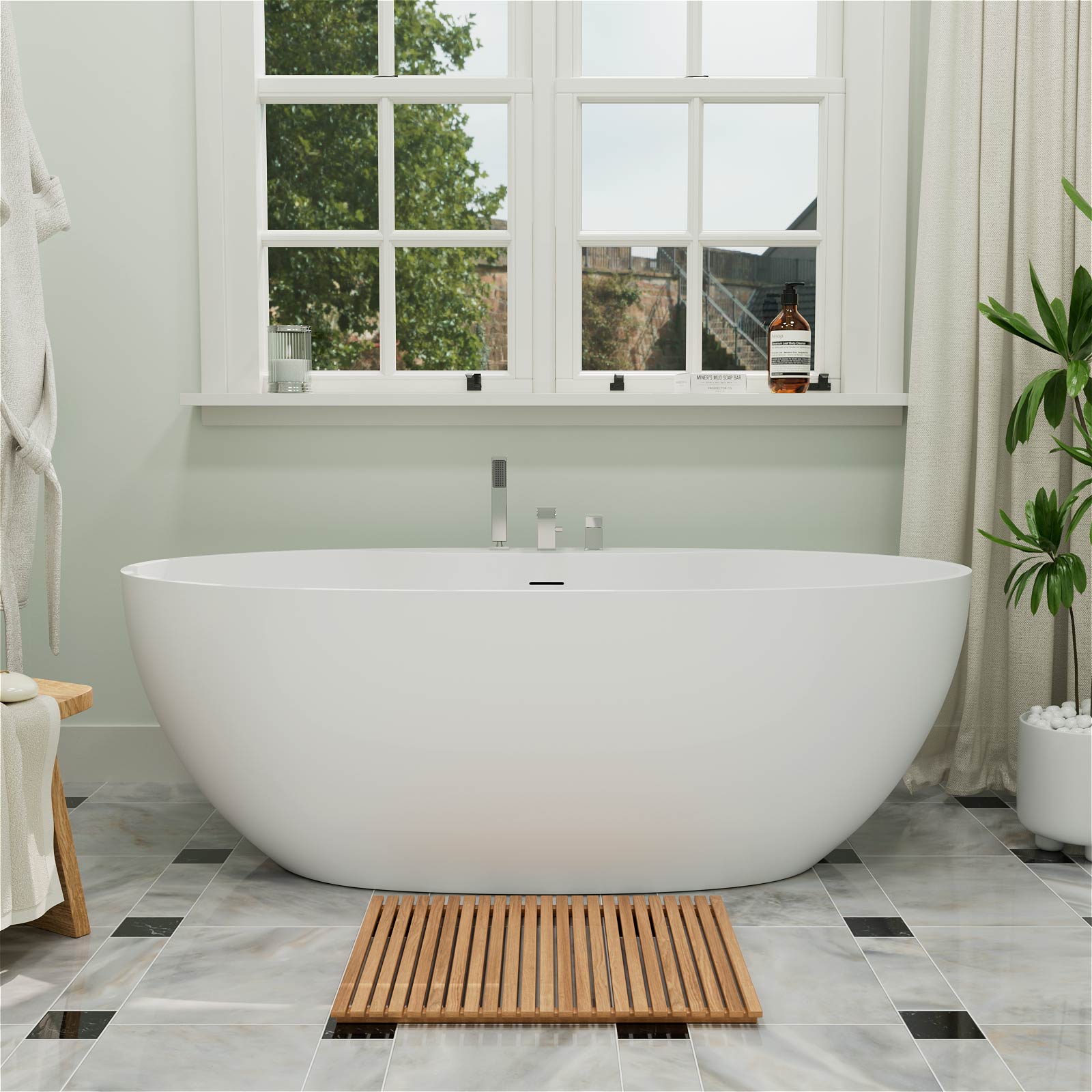 63 in Freestanding Bathtub with Deck Mounted