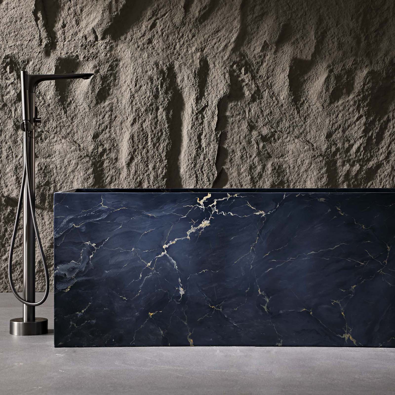 63 in deep blue marble freestanding bathtub with golden veins