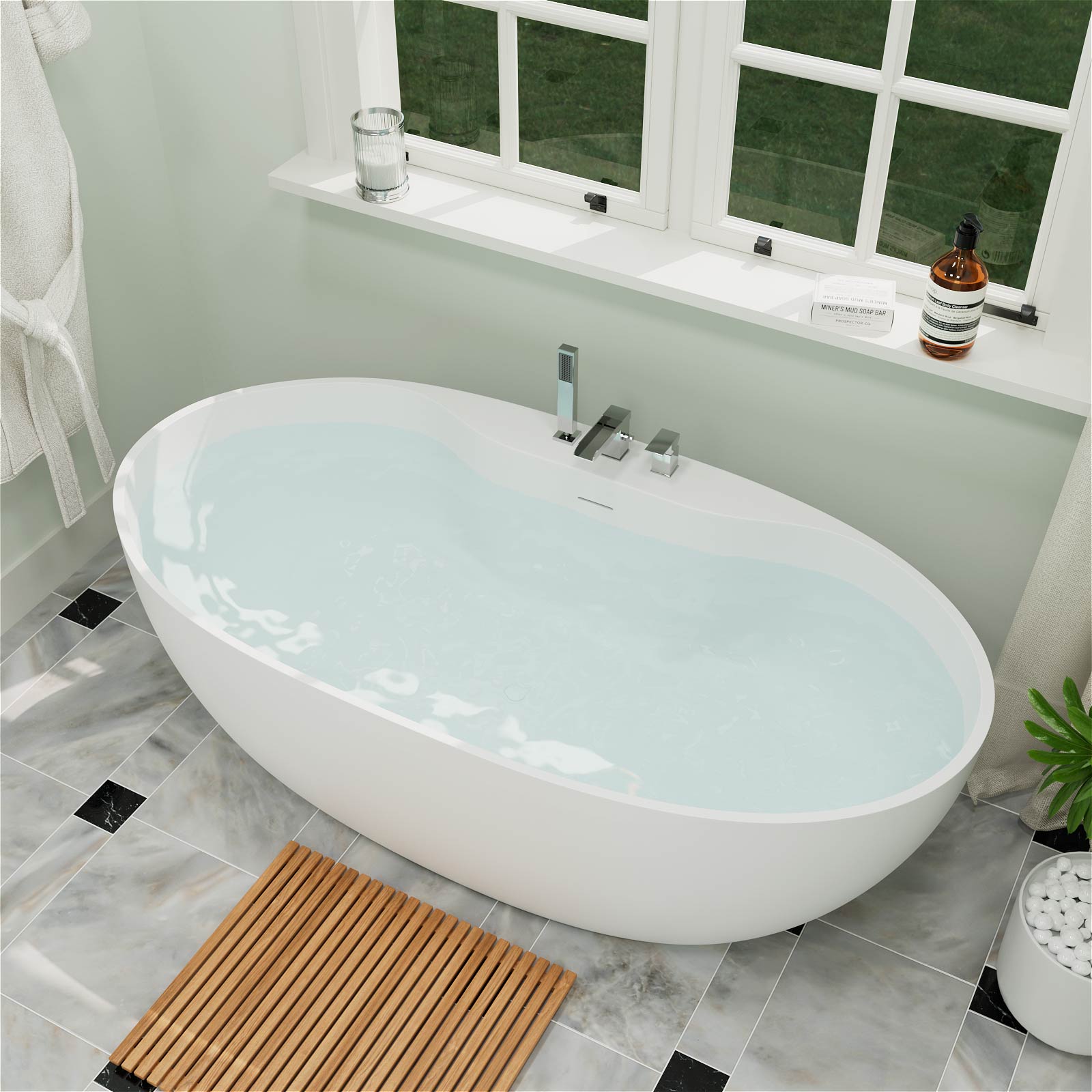 63 inch freestanding bathtub with sleek oval design