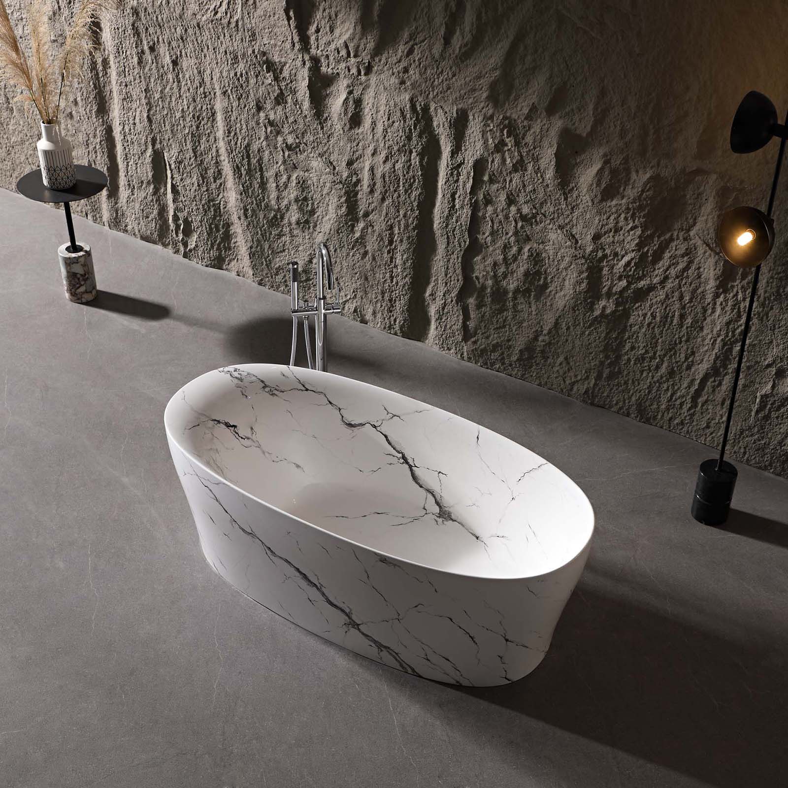 63 inch marble vein solid surface freestanding bathtub