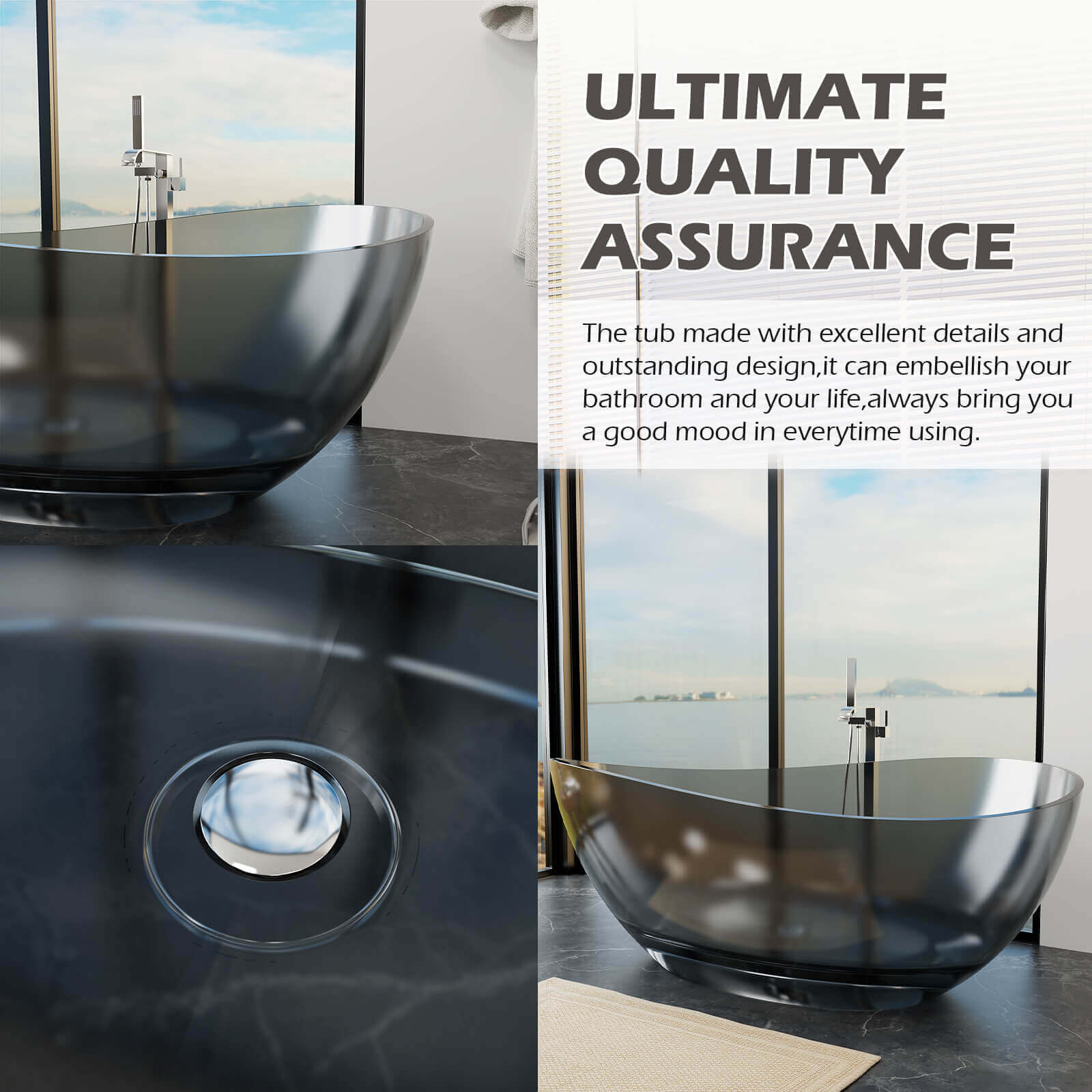 63-inch wave design resin bathtub for spacious bathrooms