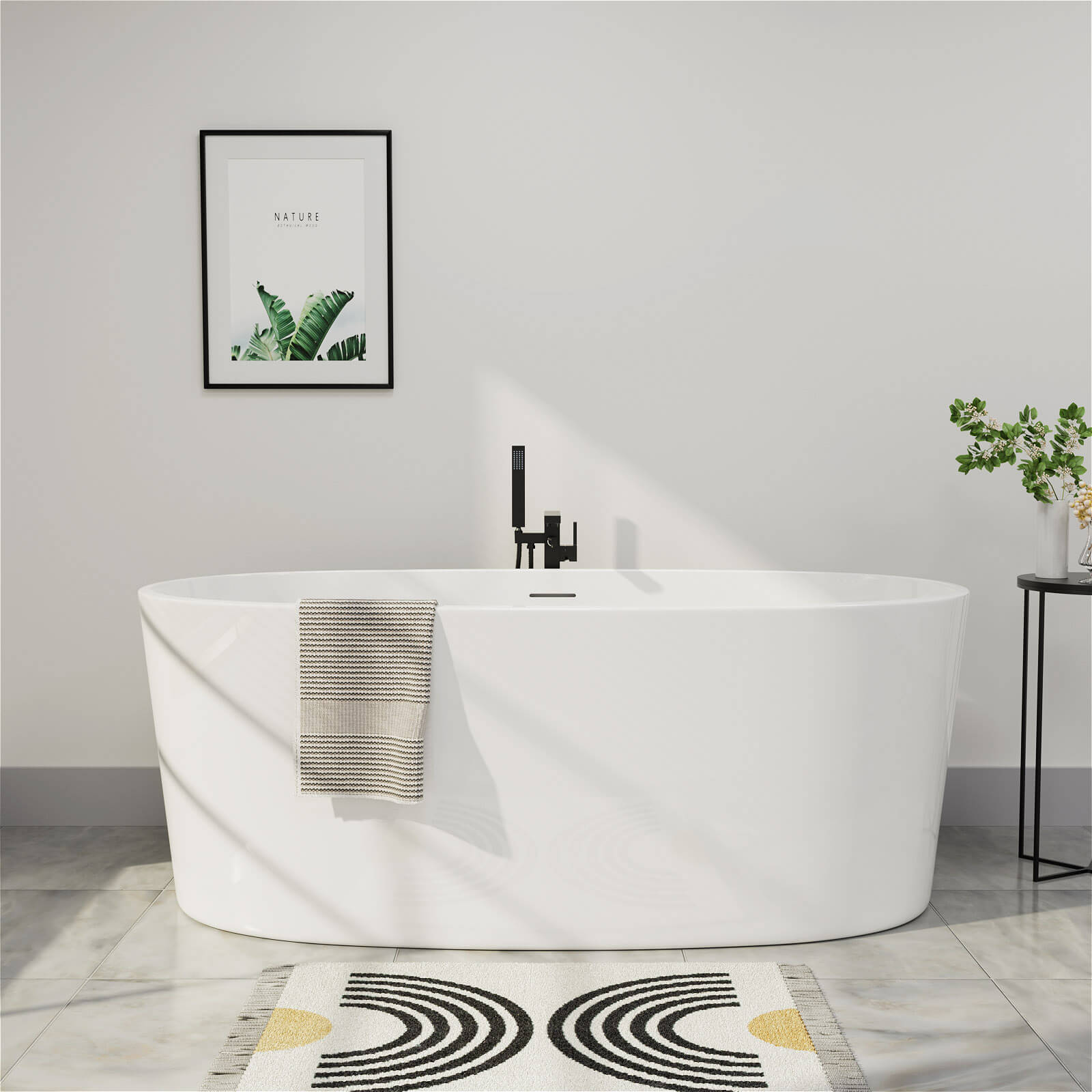 63 inch Acrylic Modern Oval Shape Freestanding Soaking Tub