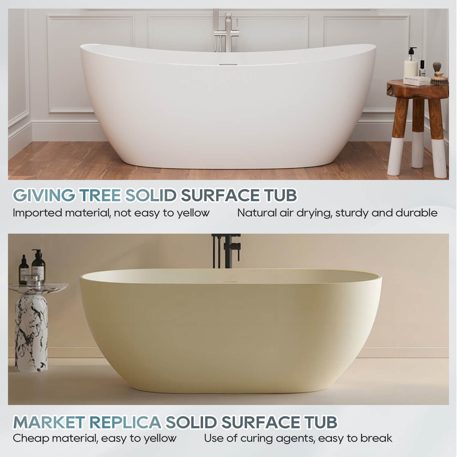 63" Stone Resin Double Slipper Tub Center Drain Freestanding Soaking Bathtub