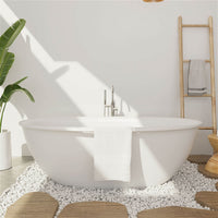 63" Solid Surface Stone Resin Tub Freestanding Soaking Bathtub with Towel Rack Shelf