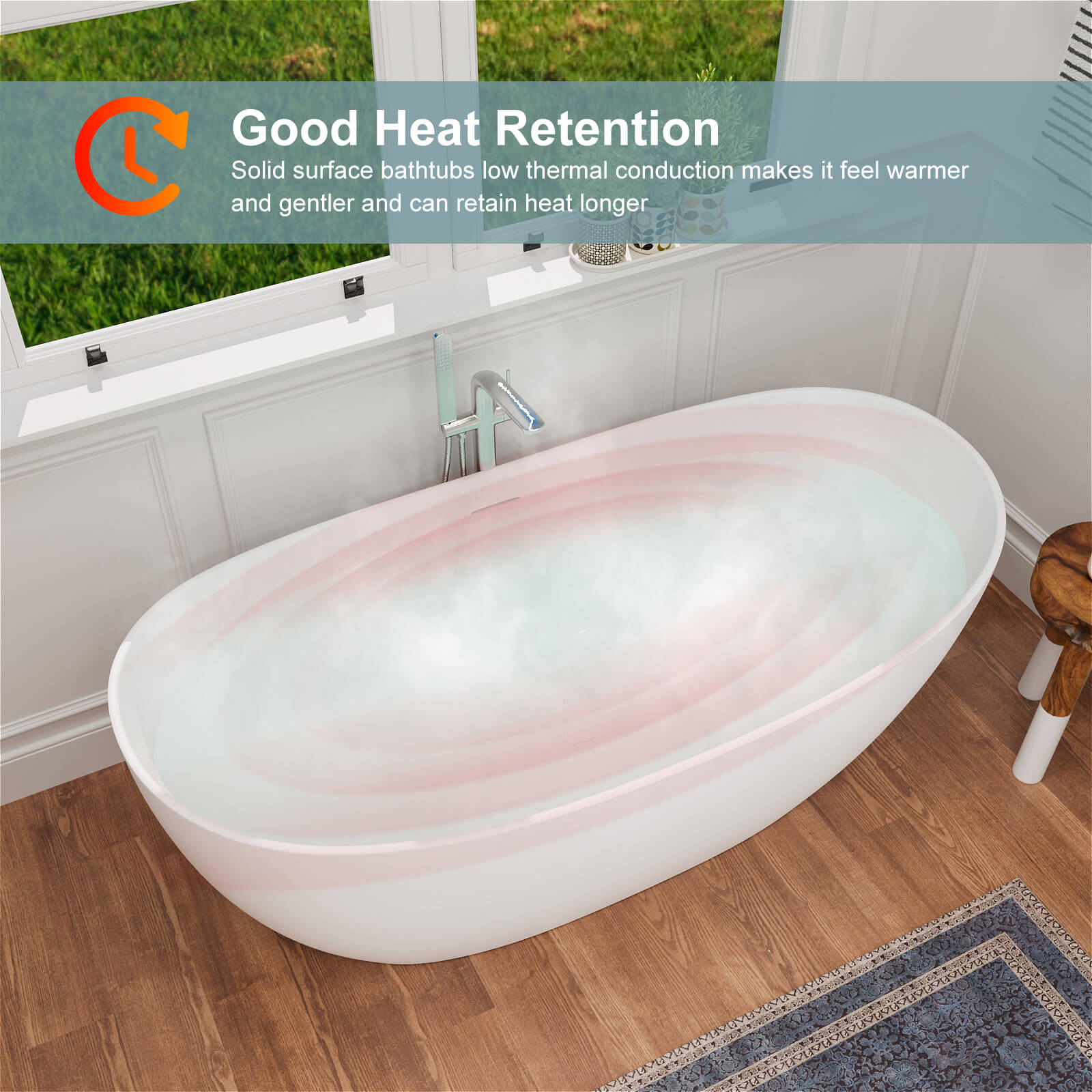63" Stone Resin Double Slipper Tub Center Drain Freestanding Soaking Bathtub