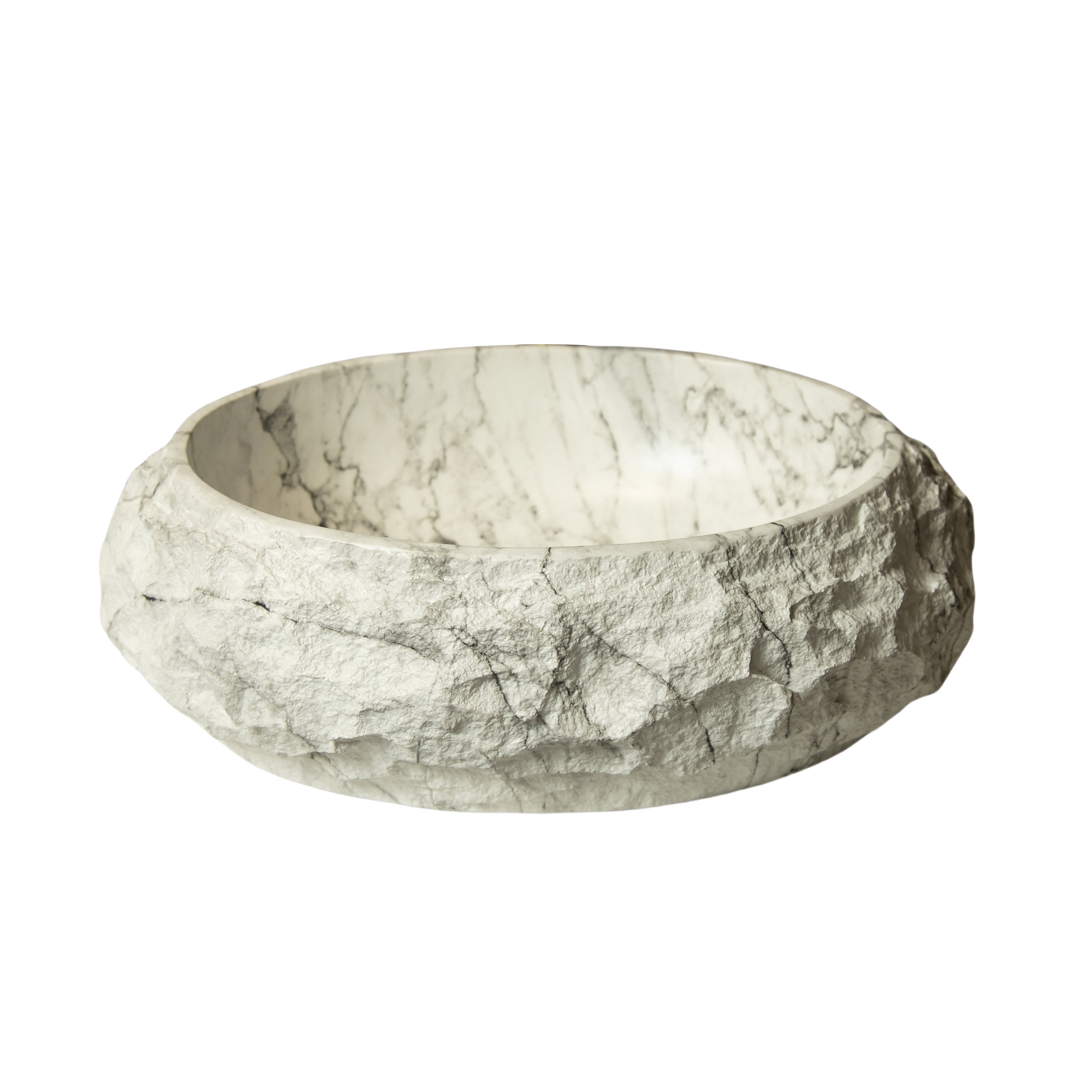 Ivory Stone Pattern Resin Vessel Bathroom Sink oval basin rock-like exterior smooth marble-patterned interior