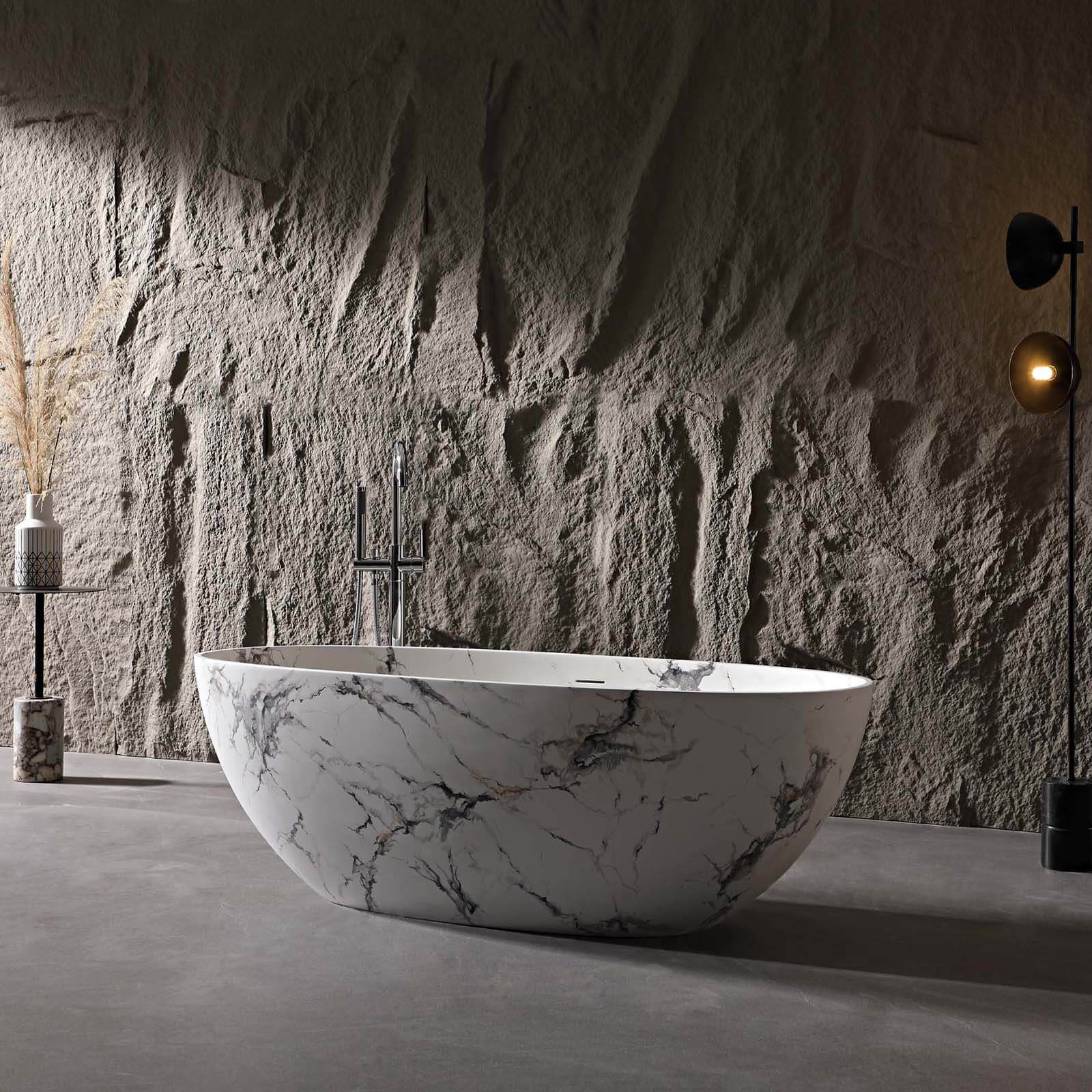 65 IN Luxurious Solid Surface Bathtub with Marble Pattern