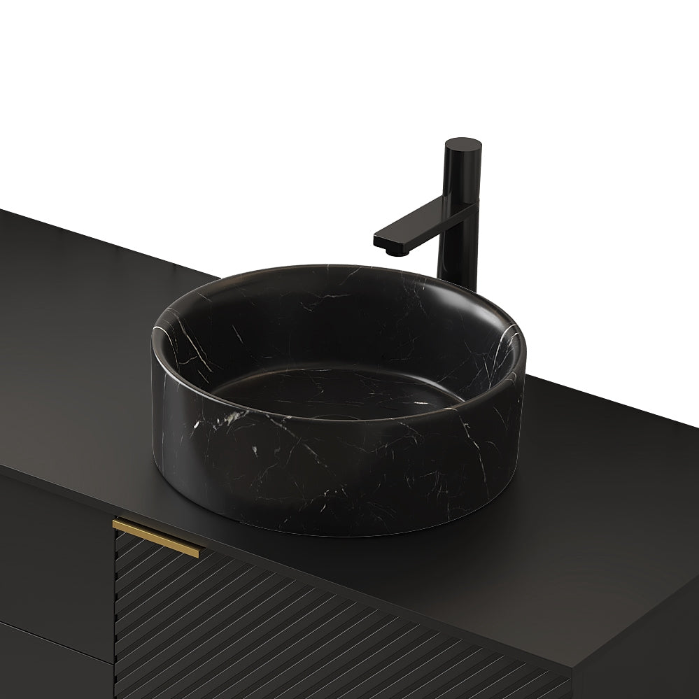 Round Matte Black Ceramic Above-Counter Vessel Sink with Stone Pattern Stylish stone pattern Vessel mount style