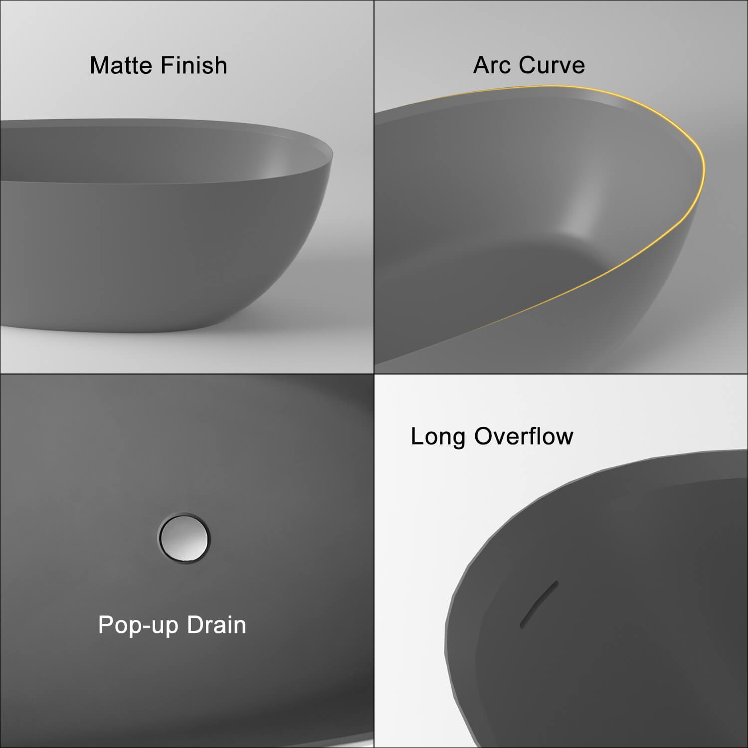 67'' Solid Surface Stone Resin Modern Egg Shaped Freestanding Soaking Bathtub with Overflow