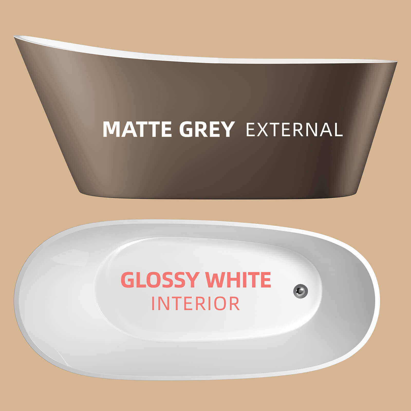 67" Acrylic Reversible Single Slipper Tub Inner Tub and Exterior Display