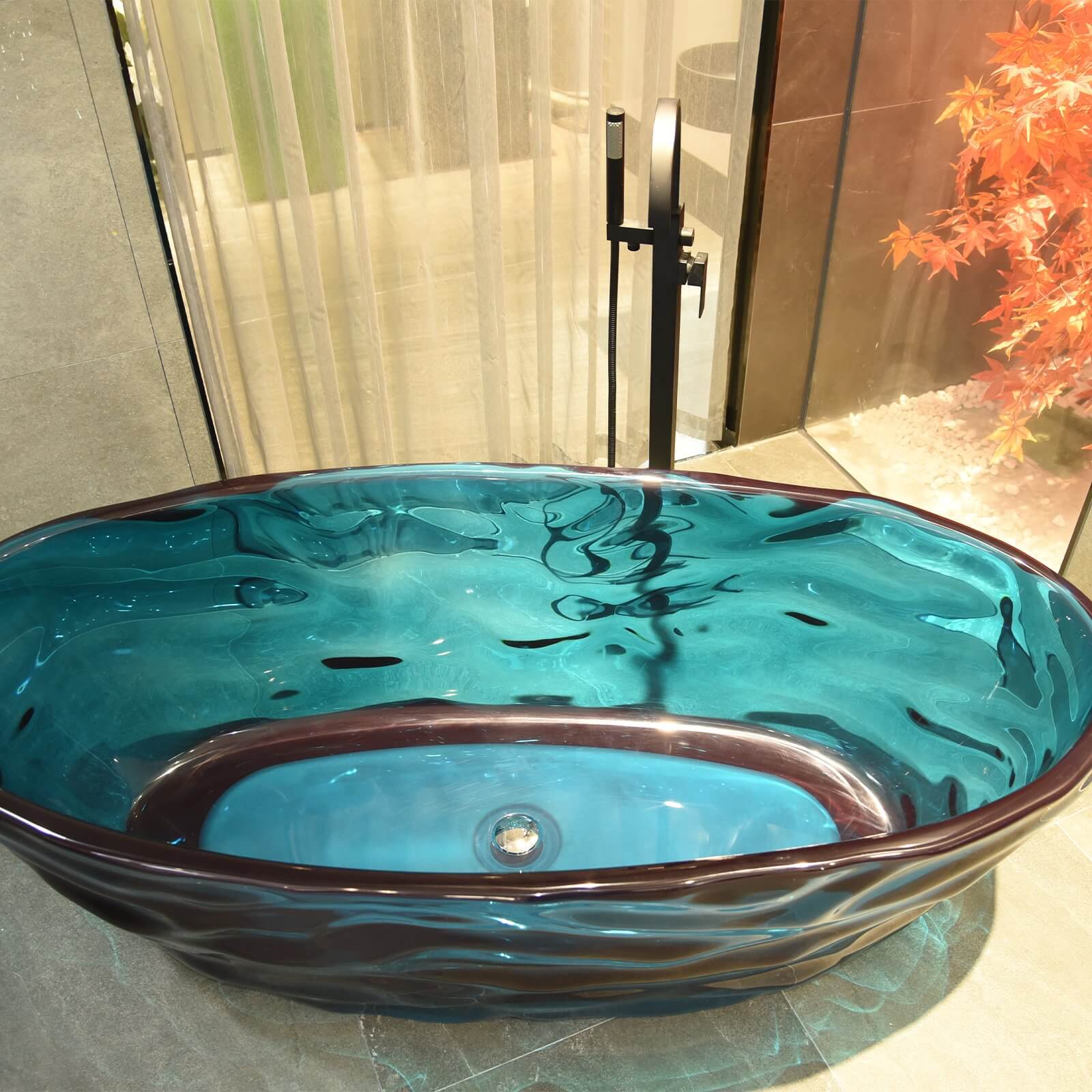67 in Blue Transparent Resin Freestanding Bathtub