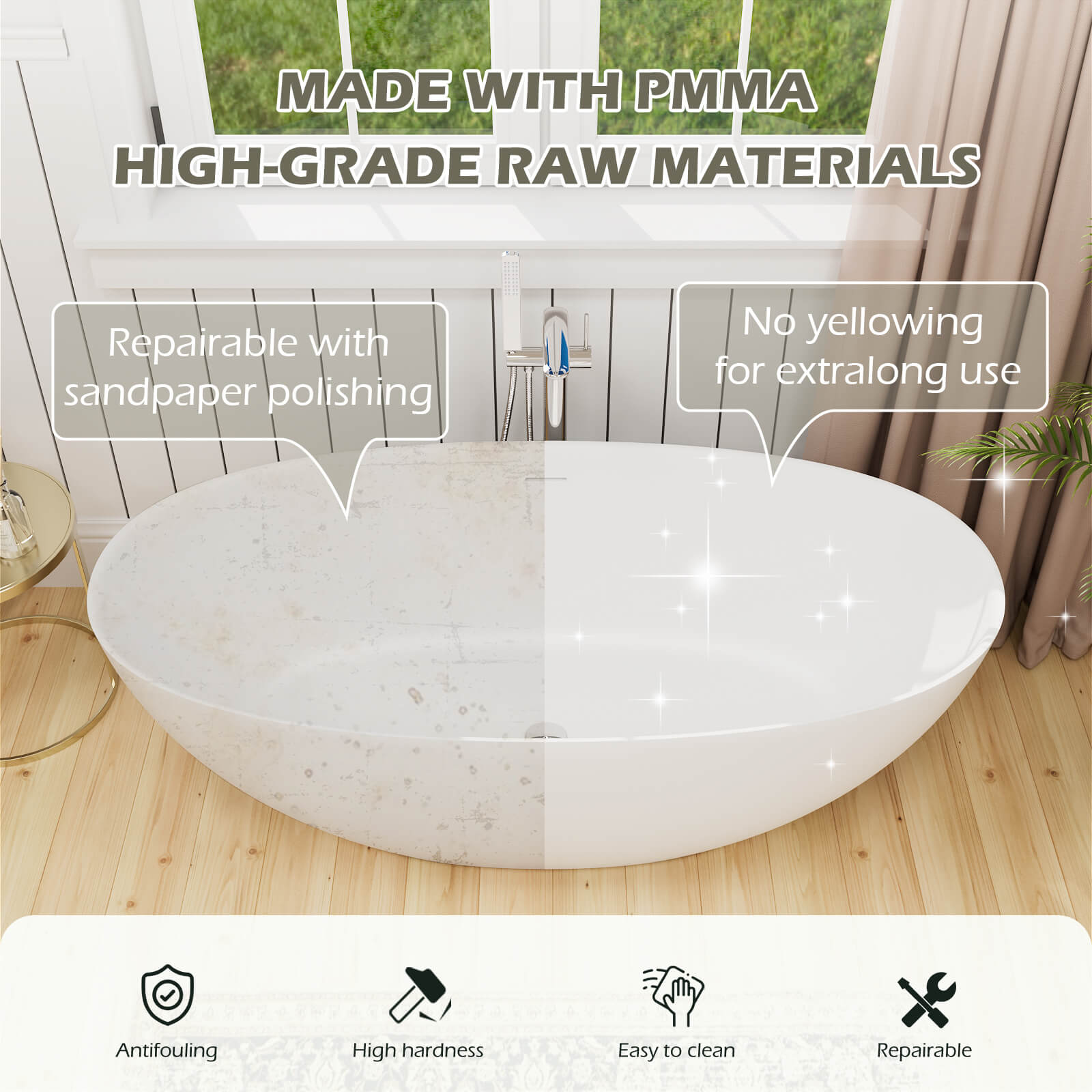 67 in Frosted Freestanding Bathtub Water Capacity Diagram