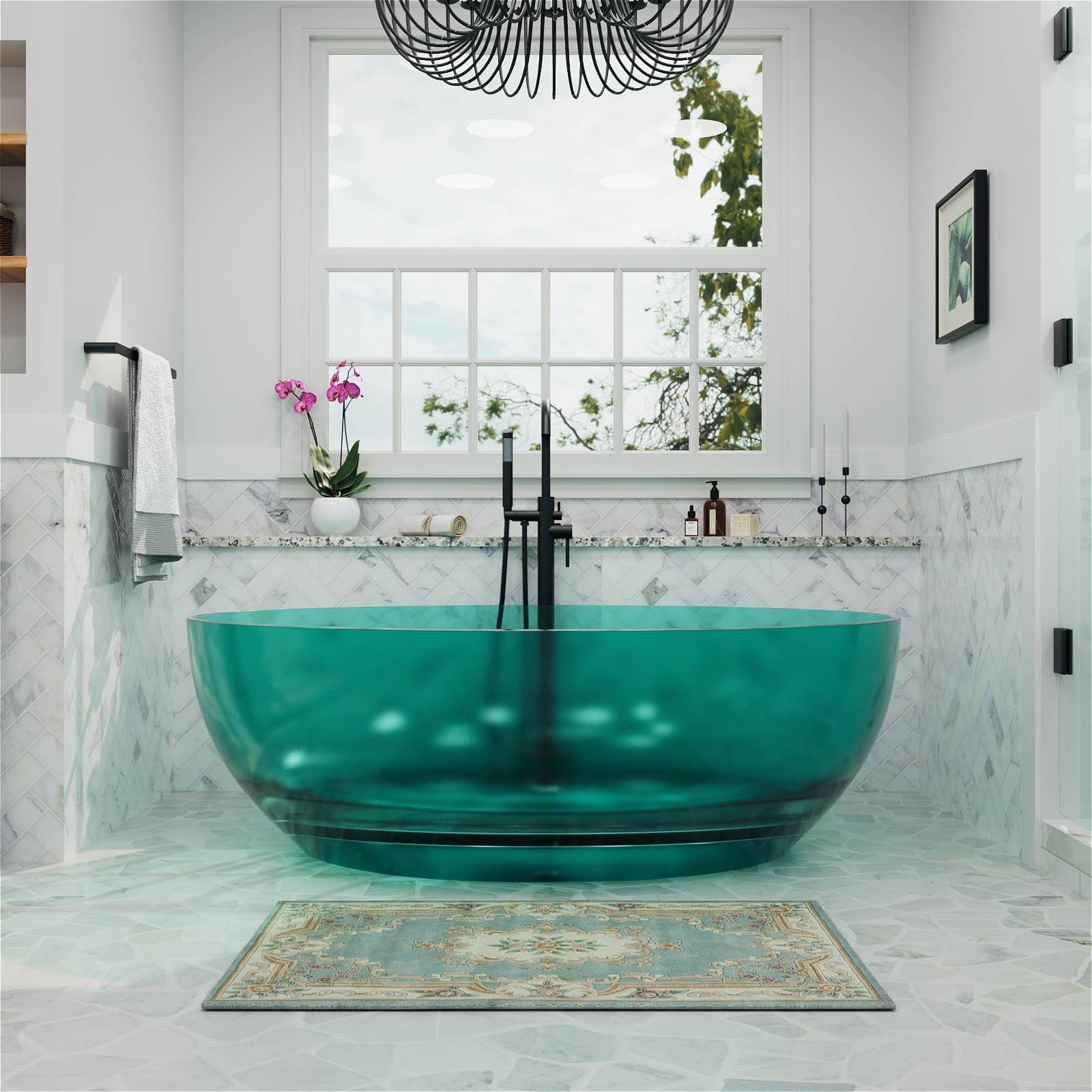 67 in Round Transparent Resin Romantic 2 Person Tub