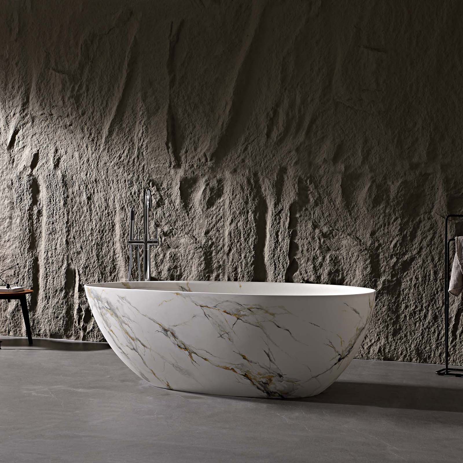 67 in Stone Resin Freestanding Bathtub with Elegant Marble Veins