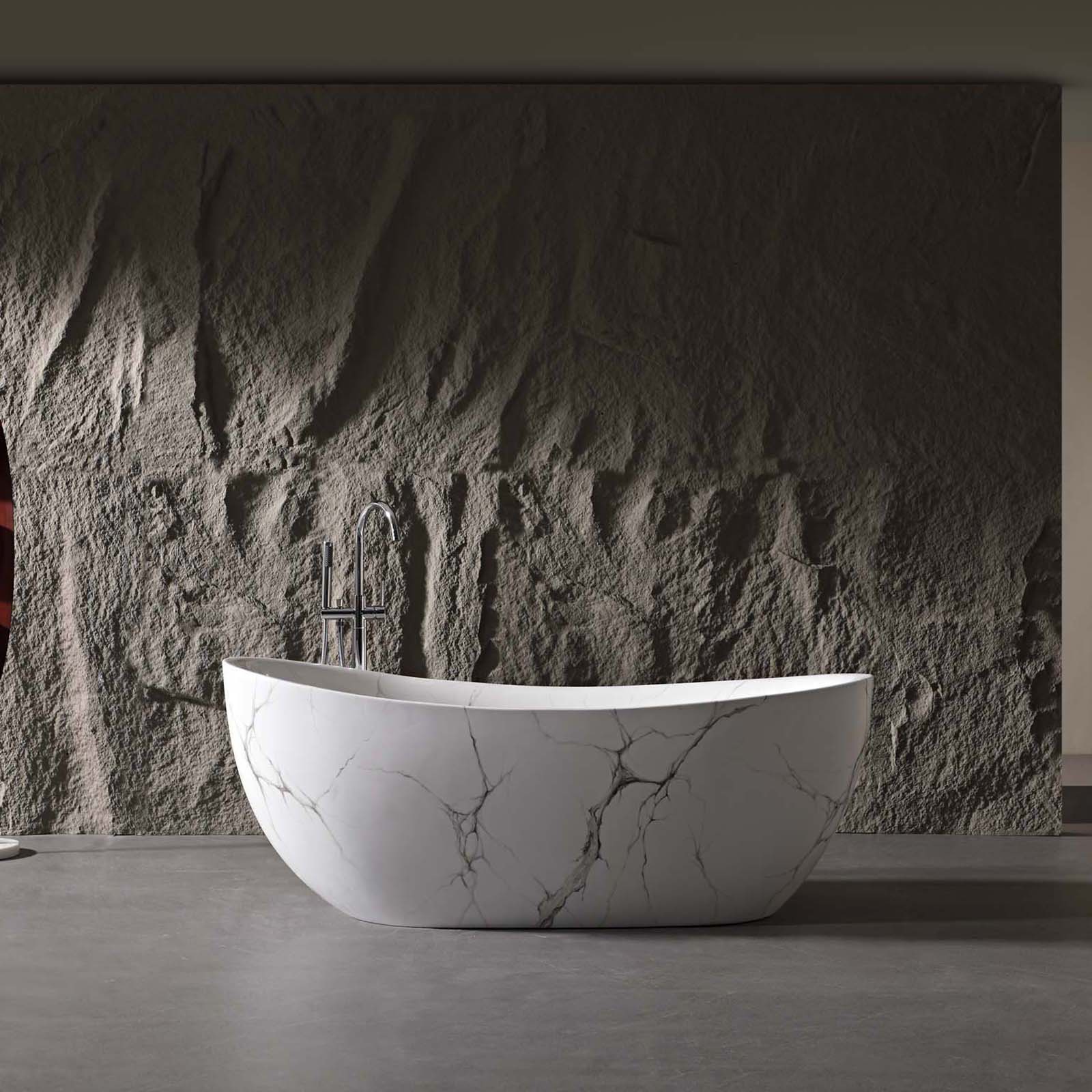 67" Marble Finish Slipper Bathtub with Adjustable Overflow