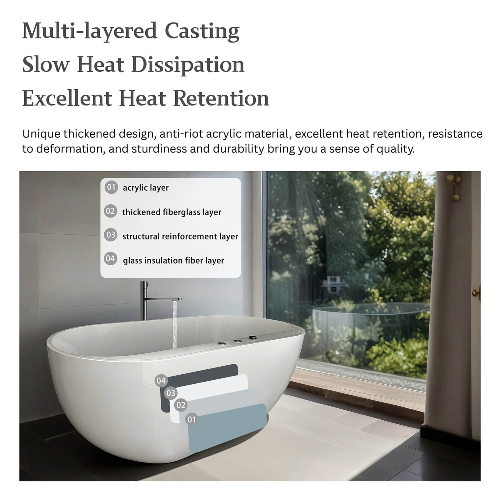 67 inch freestanding air bubble massage bathtub with hydro jets