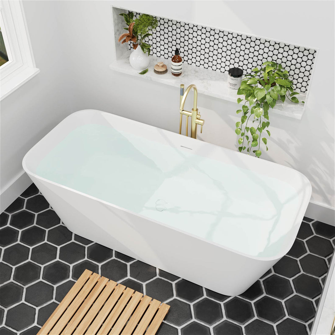 67 inch matte white rectangular freestanding bathtub