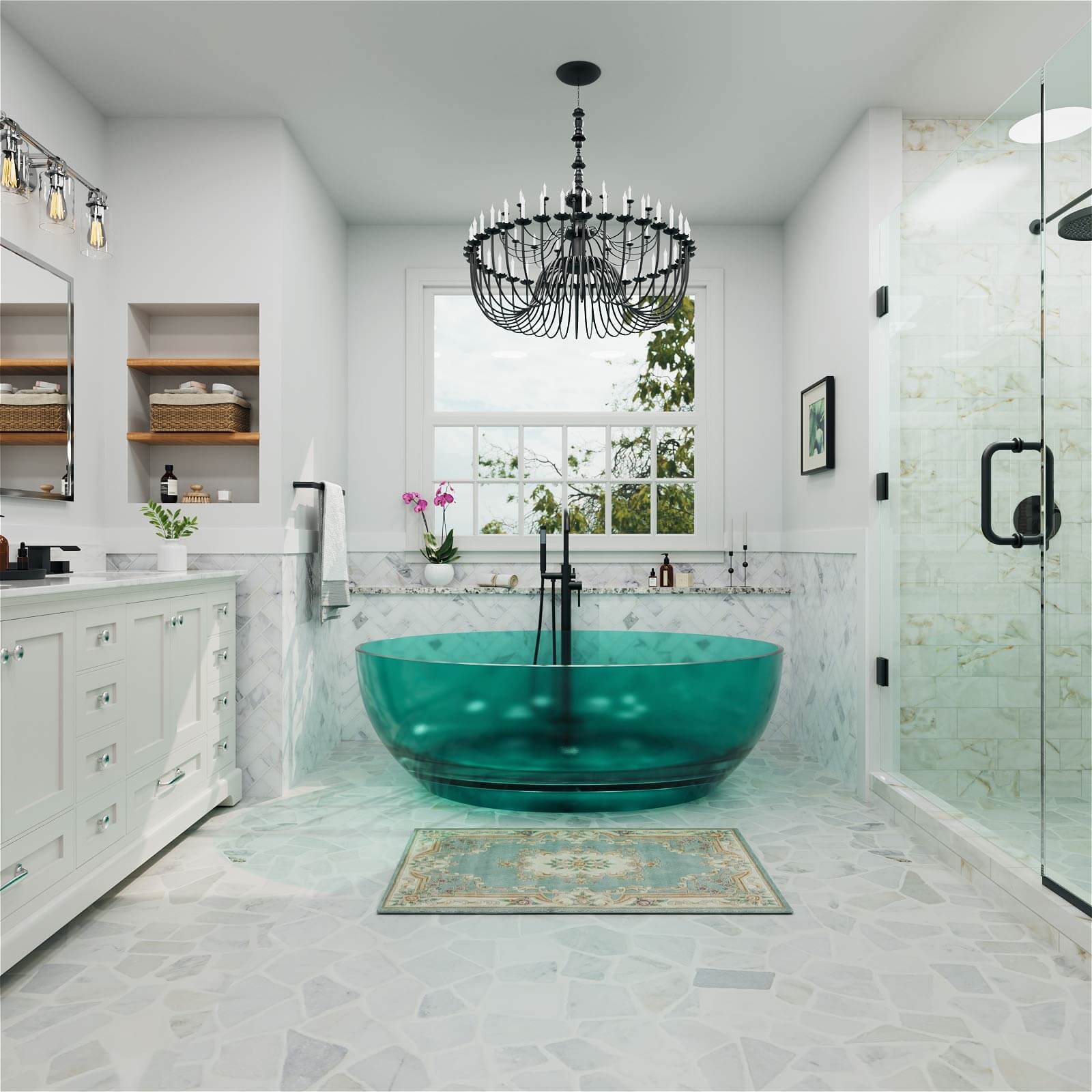 67 inch round transparent resin tub for two adults