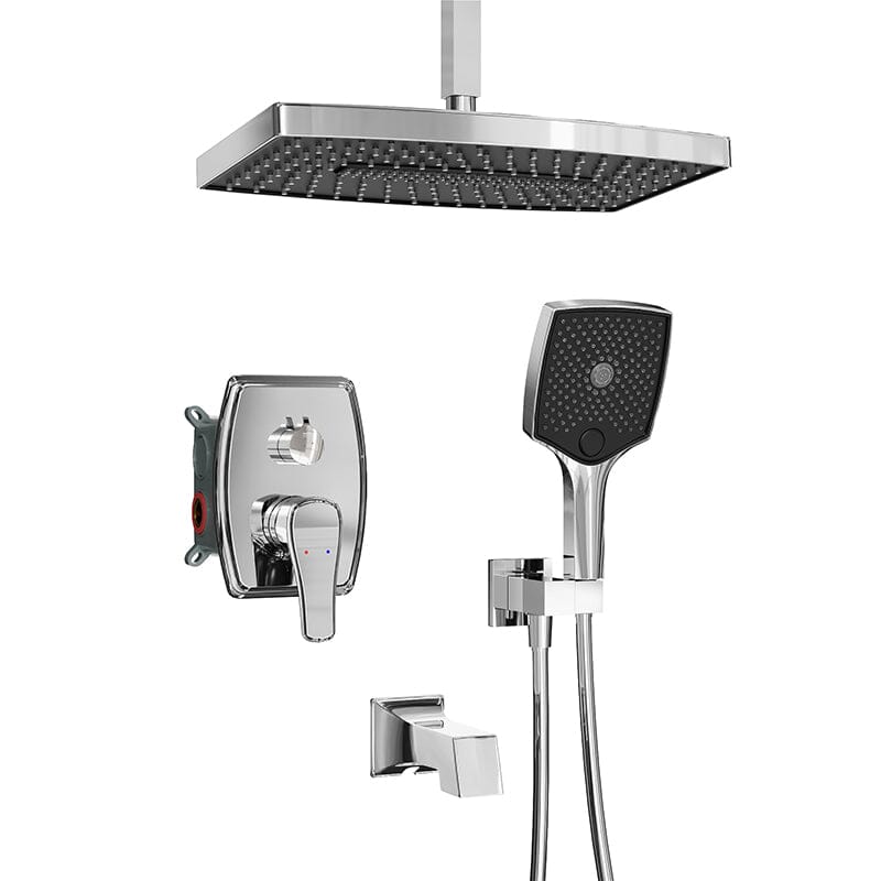 Shower Set 14" Rectangular Ceiling Shower Head with Hand Shower & Tub Spout