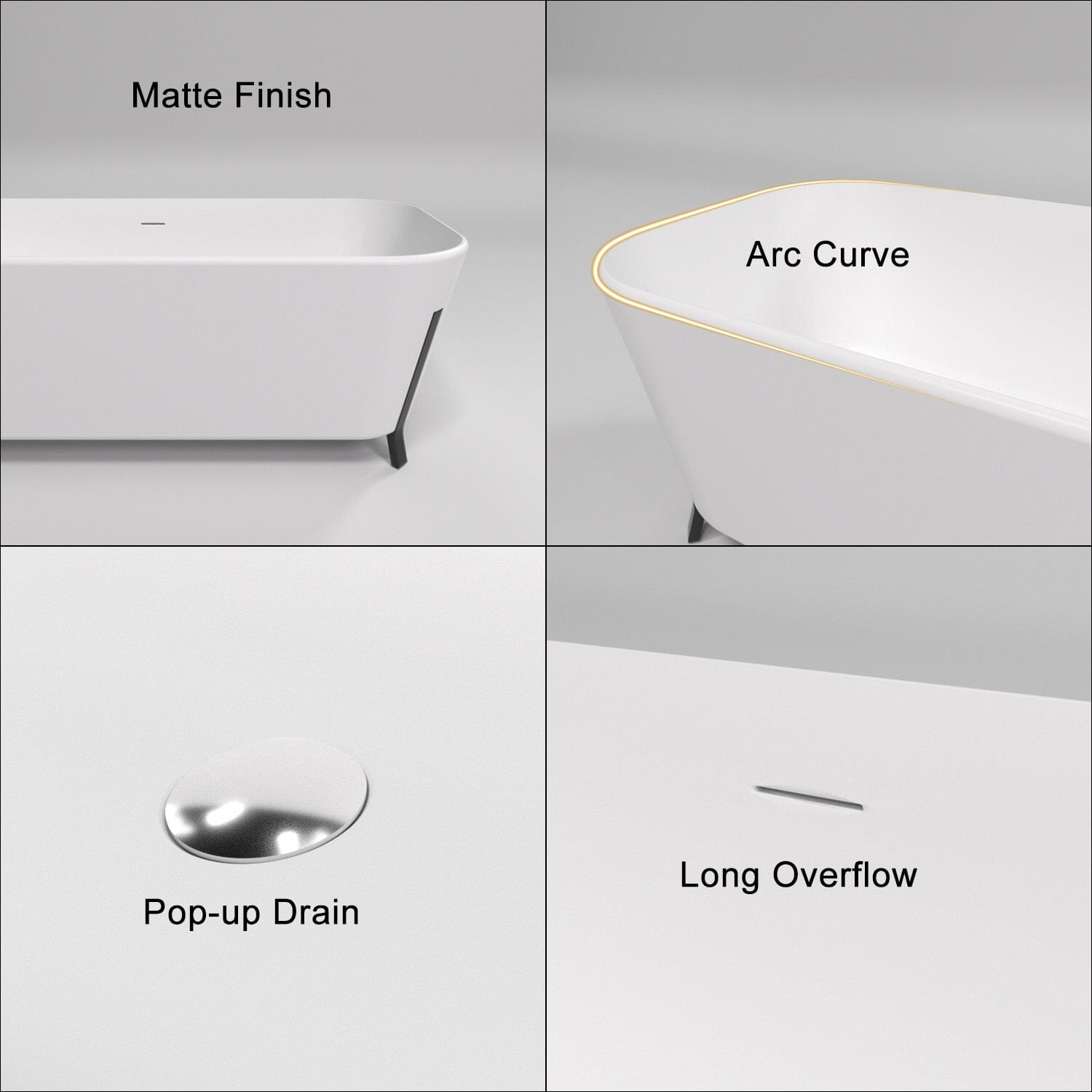 67" Clawfoot Tub Solid Surface Stone Resin Freestanding Soaking Bathtub