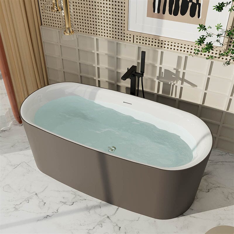 59" Oval Acrylic Soaking Bathtub in Brown