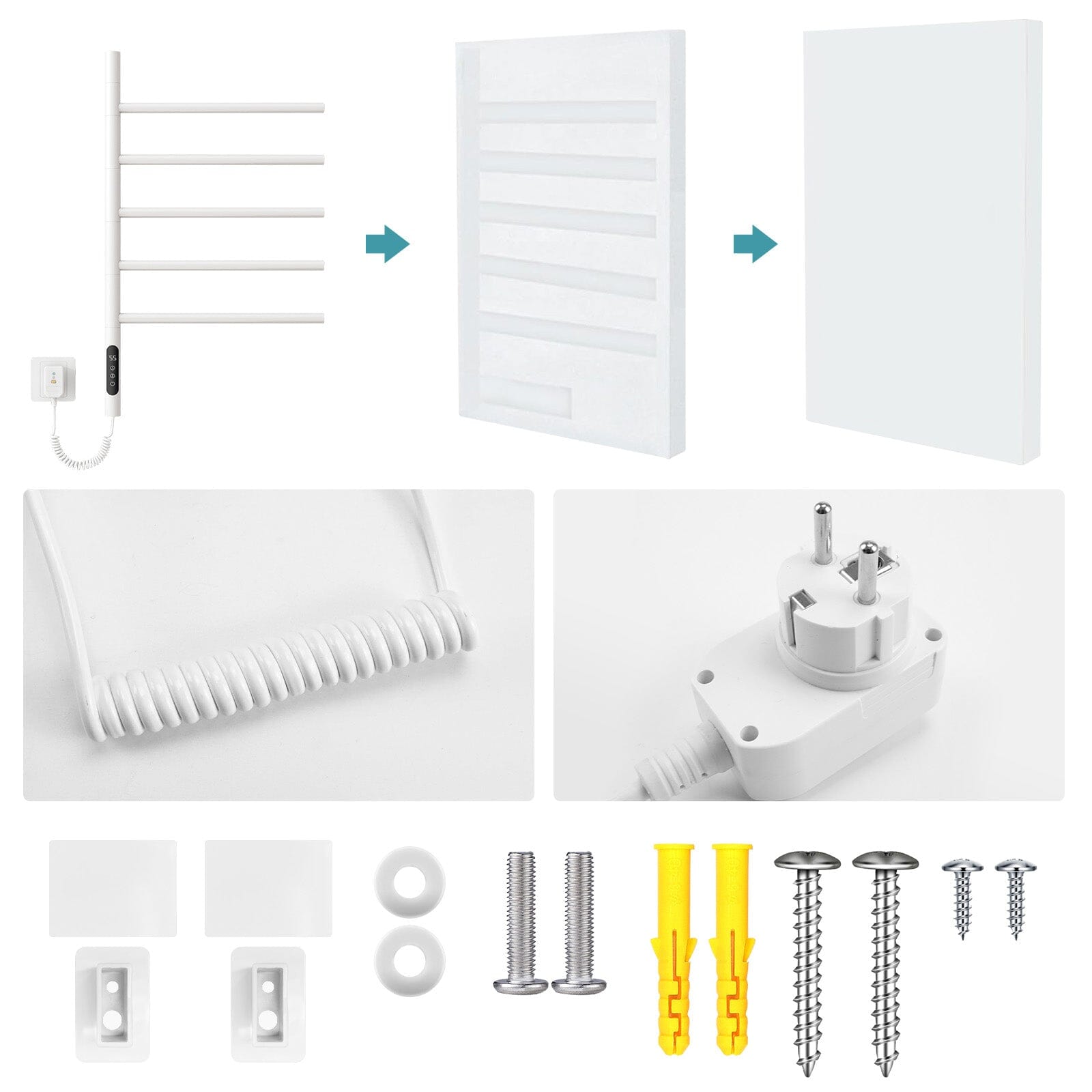 Heated Towel Racks for Bathroom, 180° Rotating Wall Mounted Towel Warmer with Built-in Timer