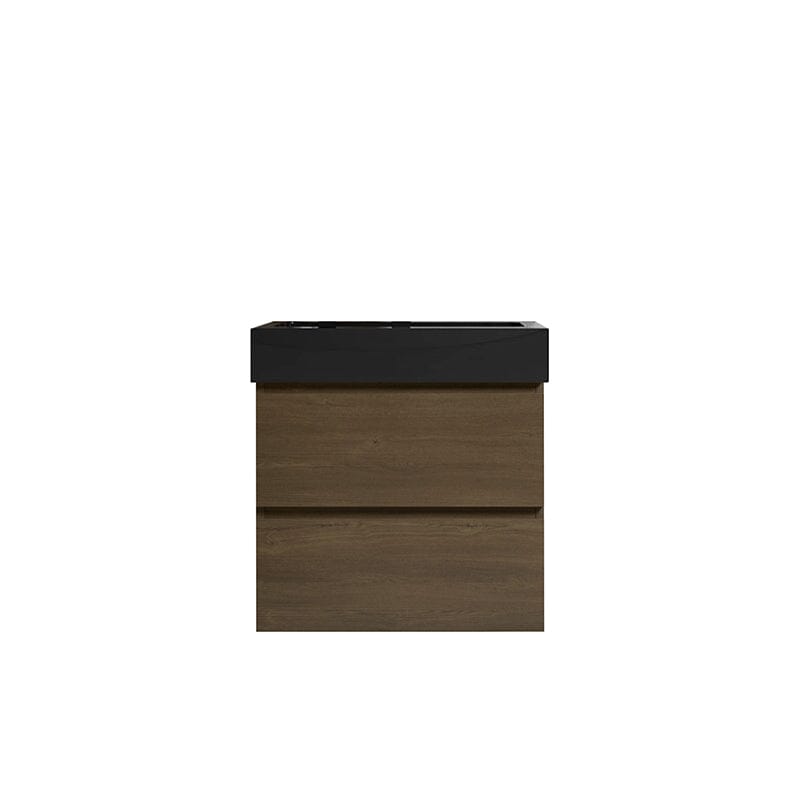 Mueble de baño de roble oscuro de 24 pulgadas con lavabo, de una sola pieza, para montaje en pared.