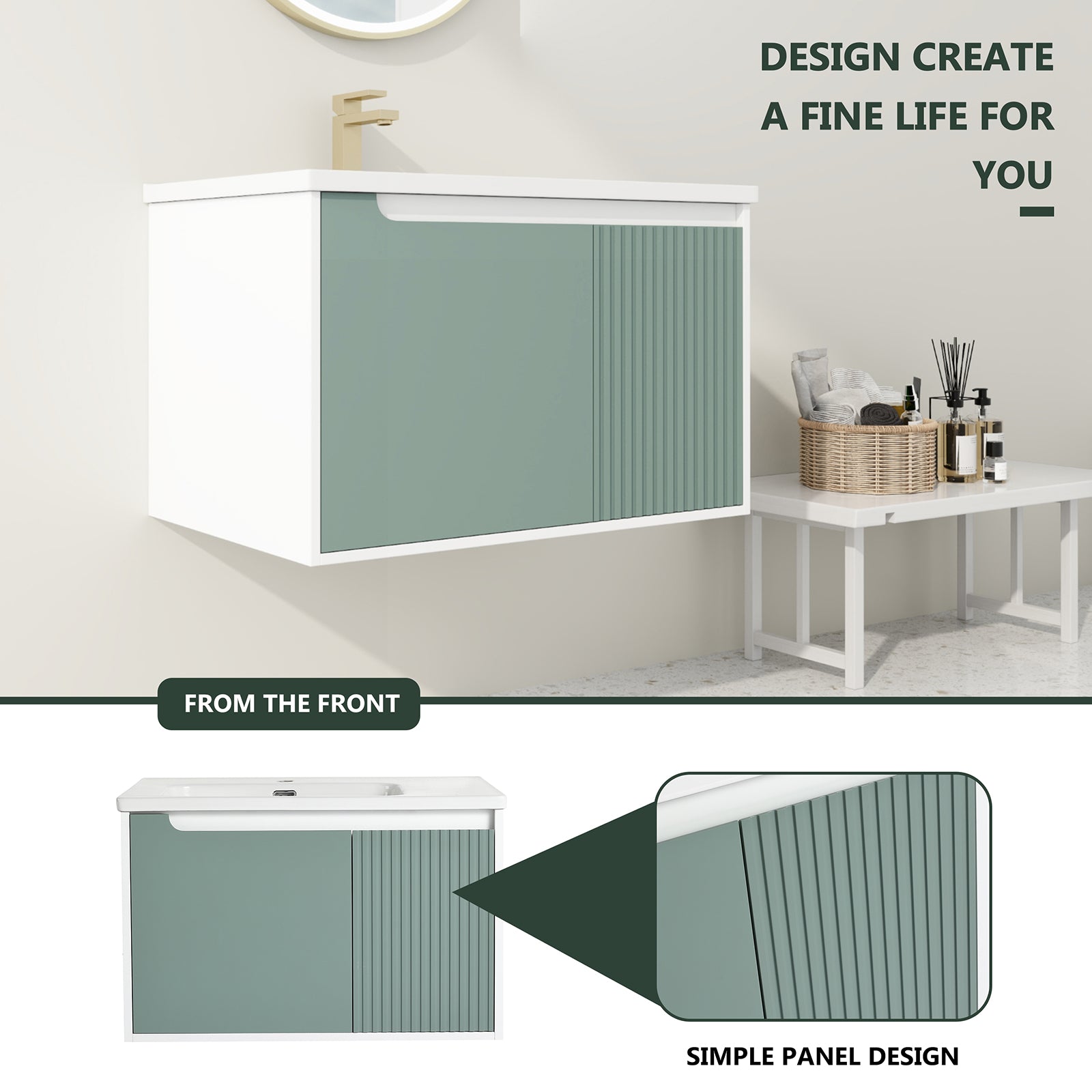 32 Inch Wall-Mounted Bathroom Vanities with Tops and Soft Close Door