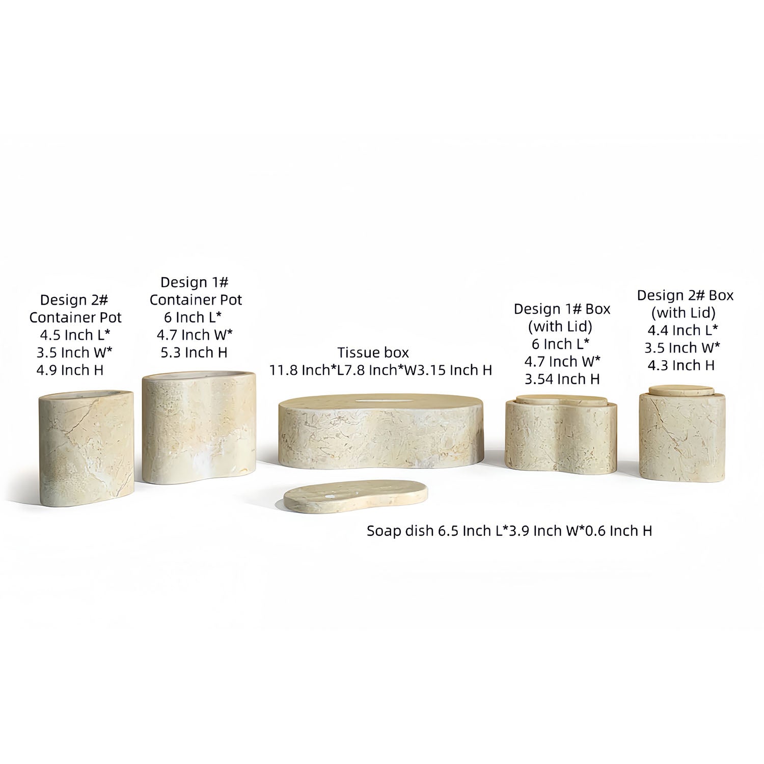6 piece natural stone bathroom accessories set dimension