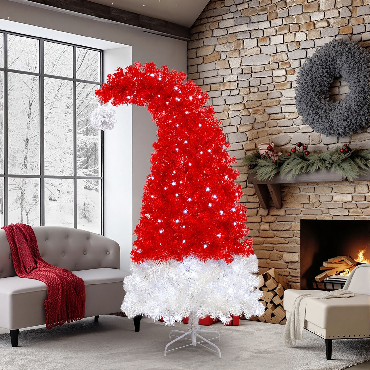 6ft Santa hat shaped artificial Christmas tree with LED lights
