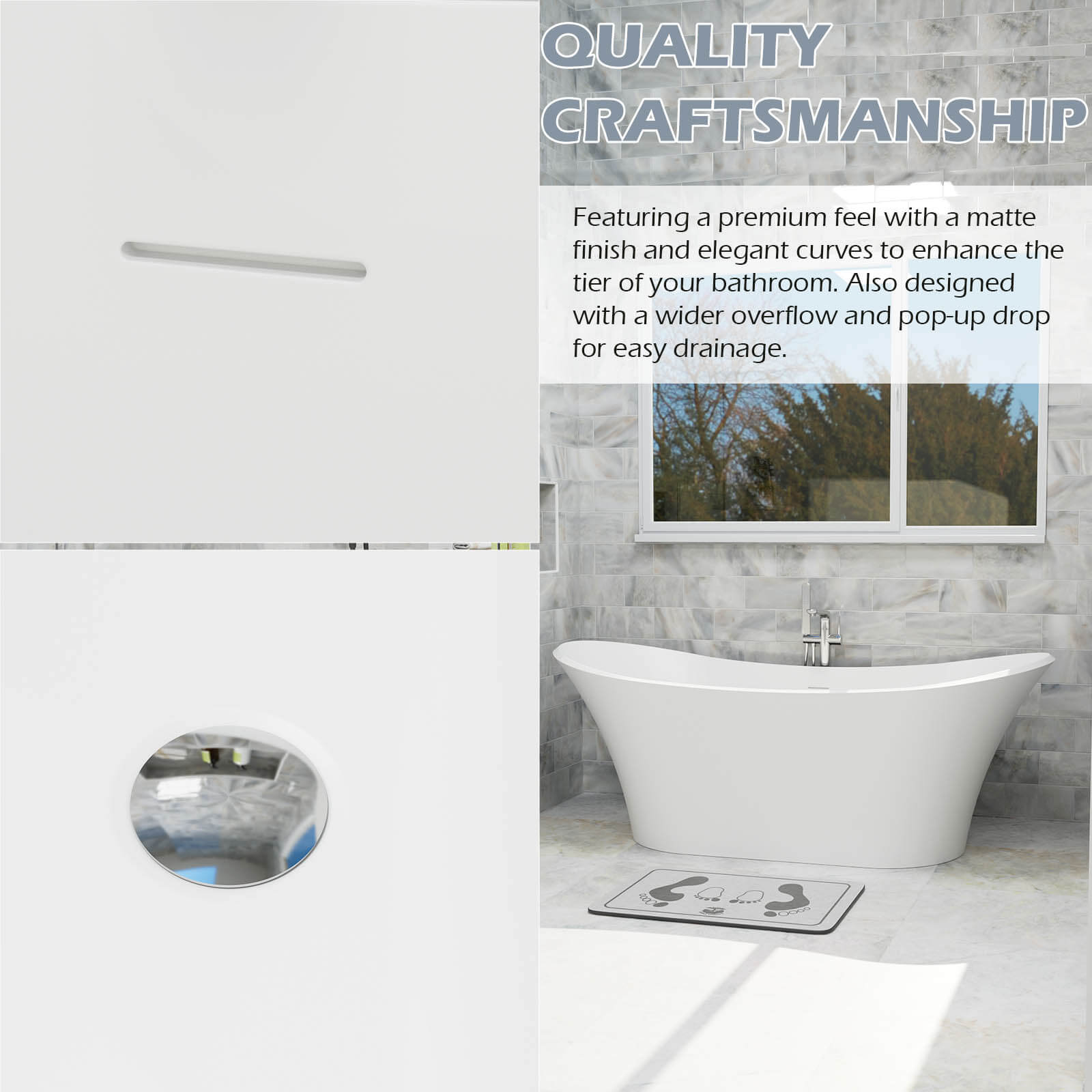 70" Double Slipper Tub Solid Surface Stone Resin Freestanding Soaking Bathtub