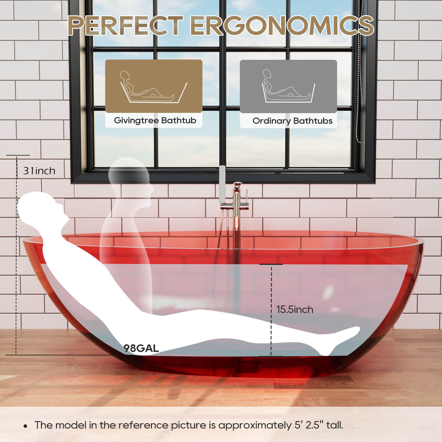 71" Modern Art Resin Tub, Transparent Egg Shape Freestanding Soaking Bathtub for Hotels