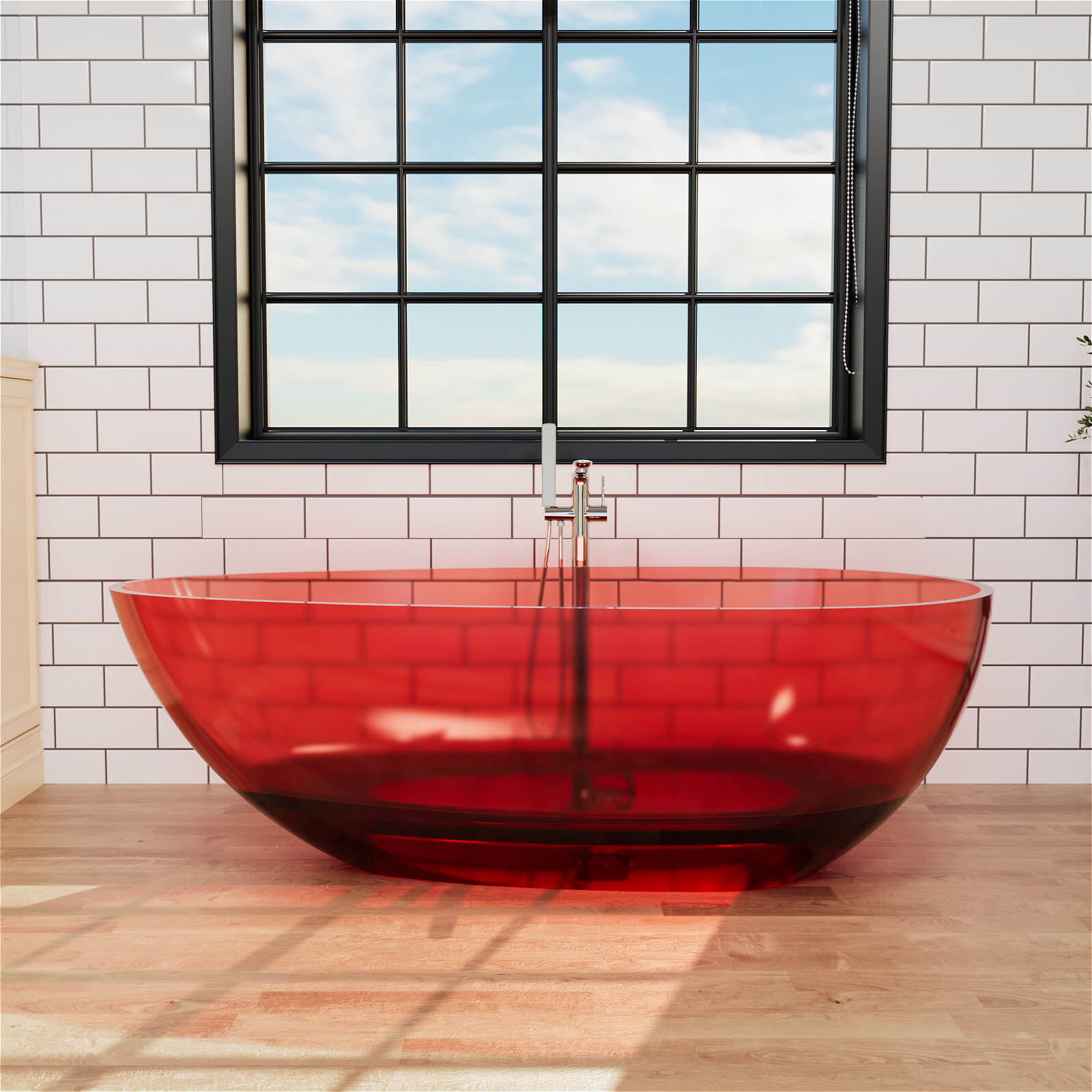 71" Modern Art Resin Tub, Transparent Egg Shape Freestanding Soaking Bathtub for Hotels