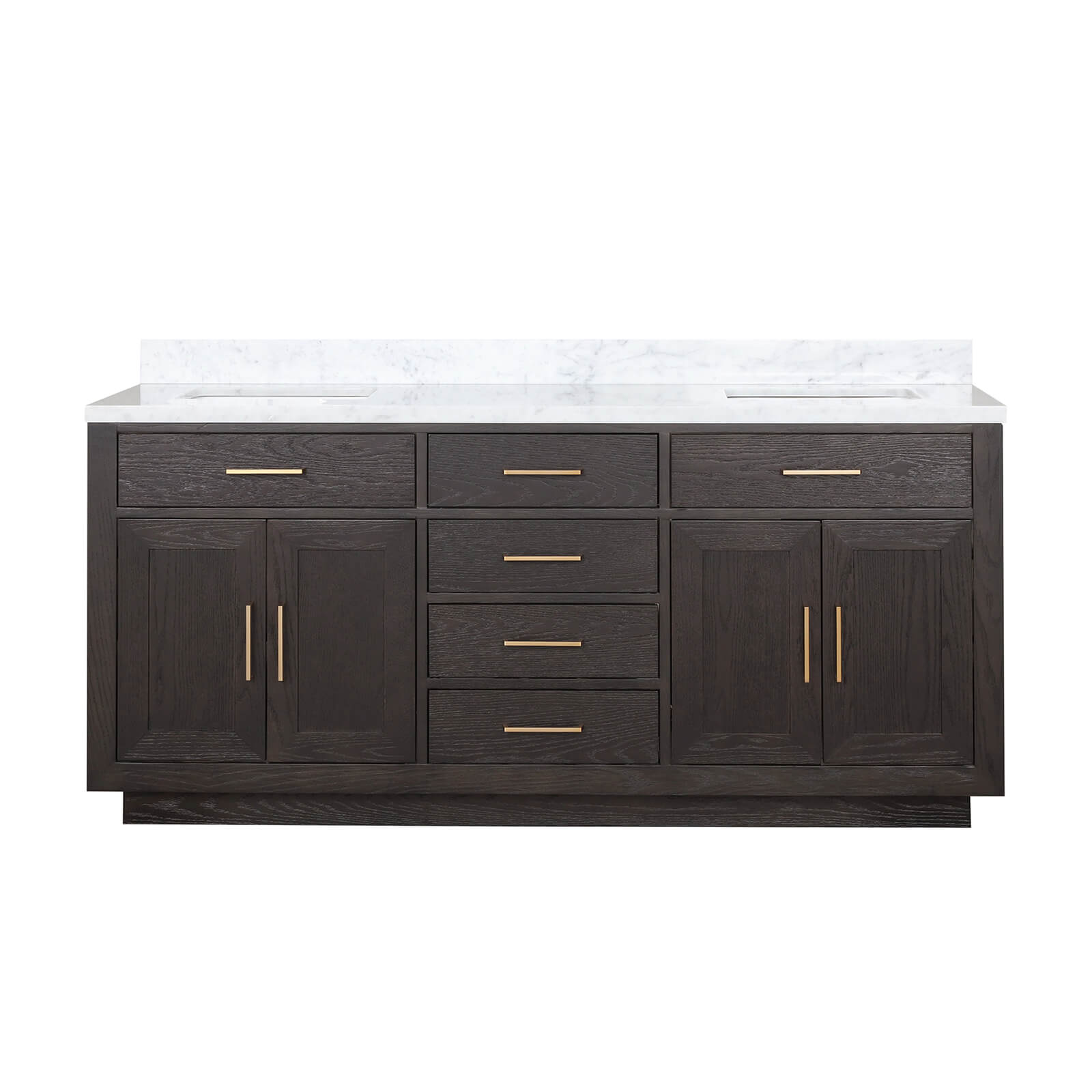 72 inch brown oak bathroom vanity front view