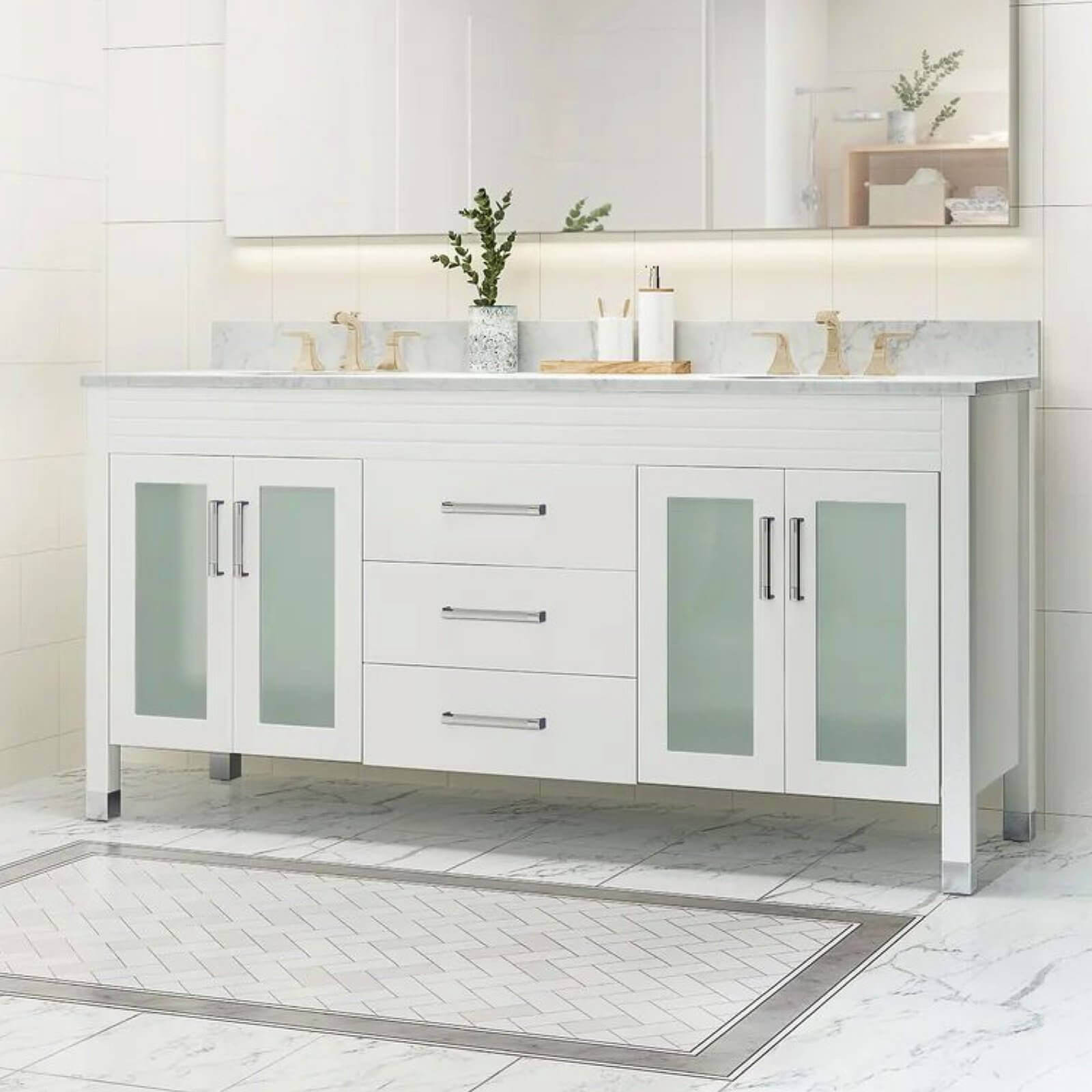 72-inch bathroom vanity with soft-close doors and drawers for quiet operation