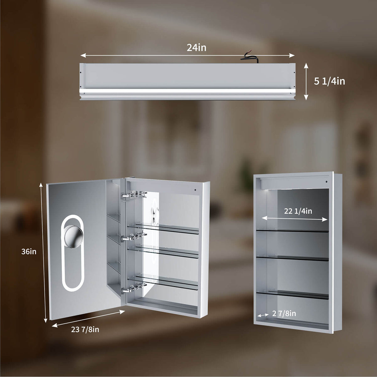 24" x 36" Medicine Cabinet with Mirror, Right Single Door, LED Bathroom Cabinet with Storage, Anti-Fog & Adjustable Shelves