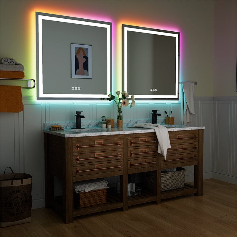 36“/48” RGB LED Light Bathroom Vanity Mirror Rectangular Frameless Anti Fog