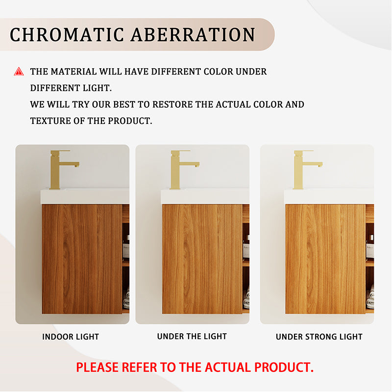 Mueble de baño flotante de 20 pulgadas para montaje en pared con lavabo de resina y puerta de armario con cierre suave.